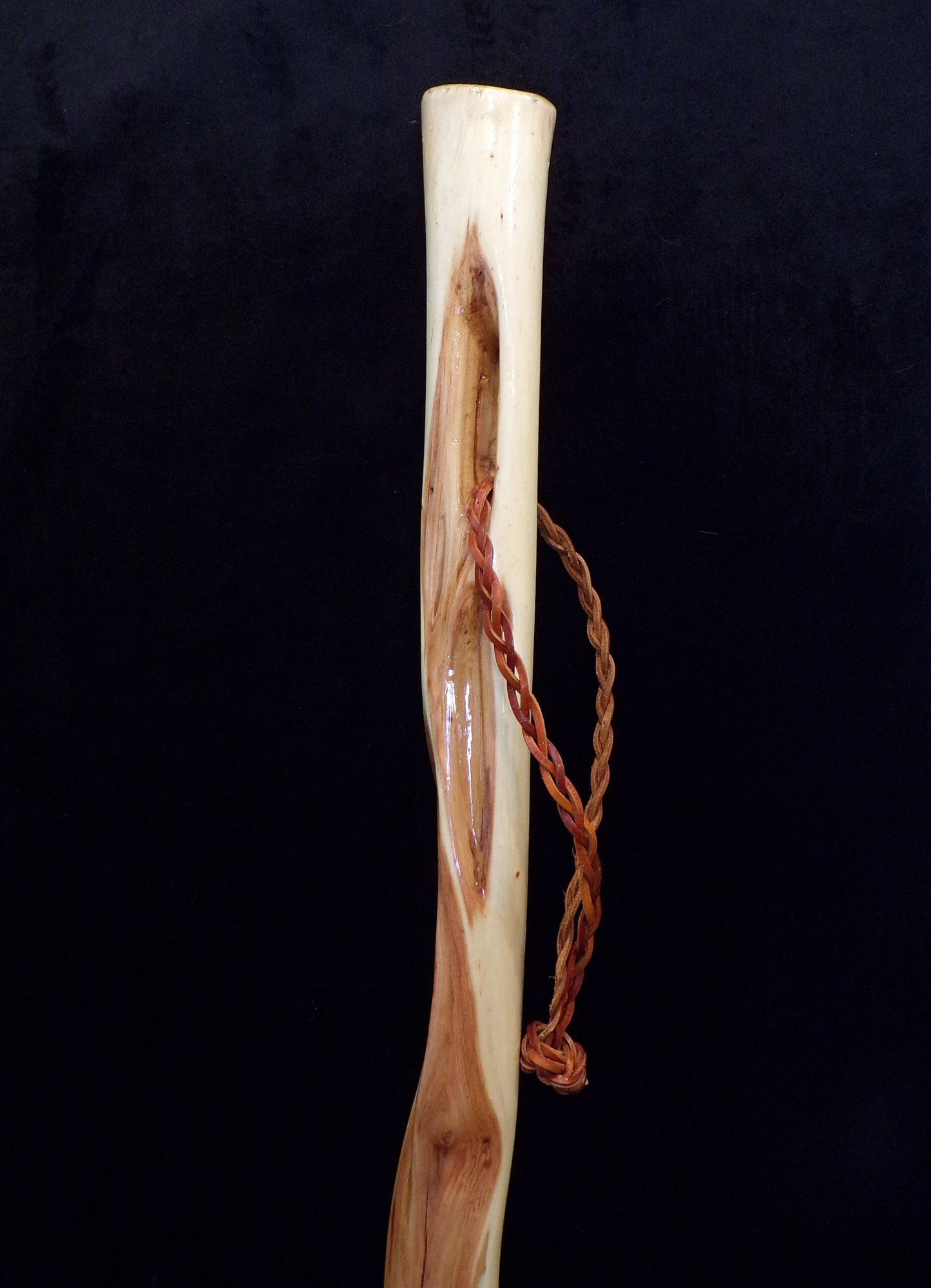64 Inch Diamond Willow Staff: Braided Leather Cord, Hand Carved