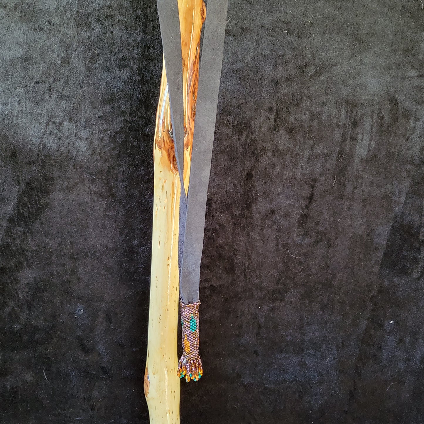 60 Inch Diamond Willow Hiking Staff: Hand Carved Ojibwe Beaded Tassel