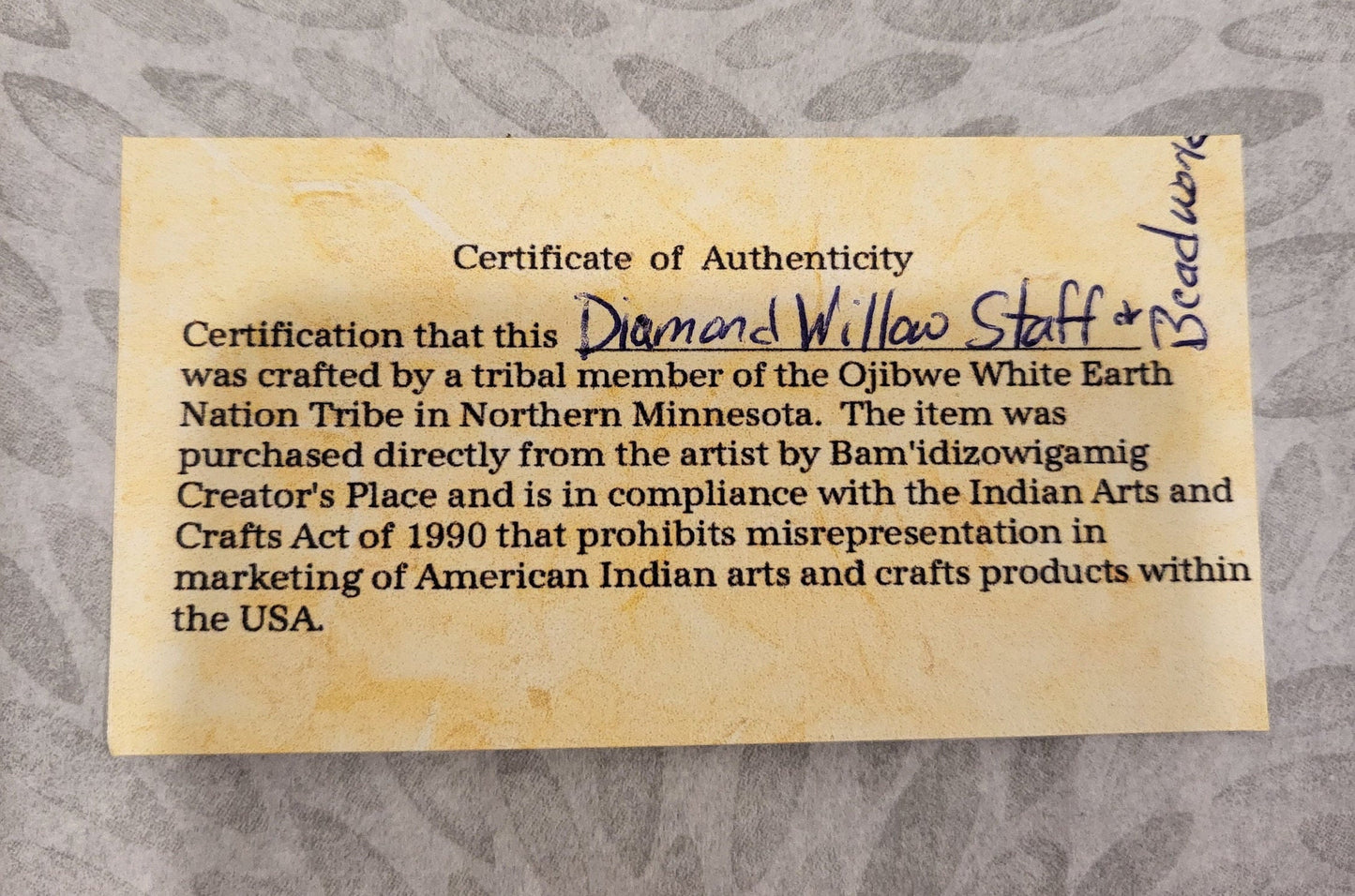 Hand Carved 63" Diamond Willow Staff With Beaded Tassel