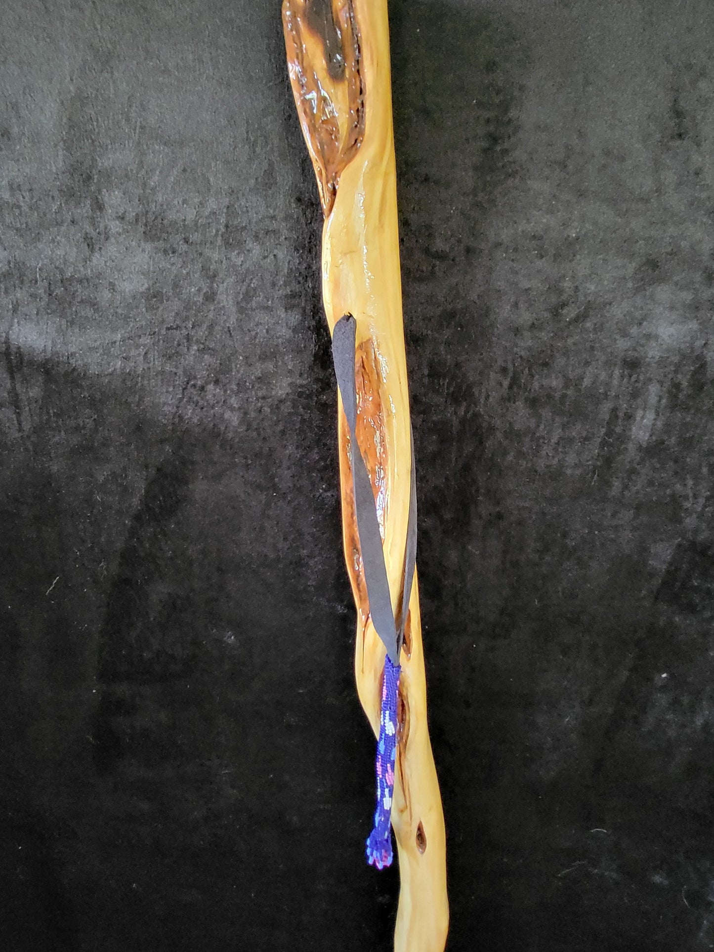 60 Inch Diamond Willow Staff: Hand Carved Walking Stick With Beaded Tassel