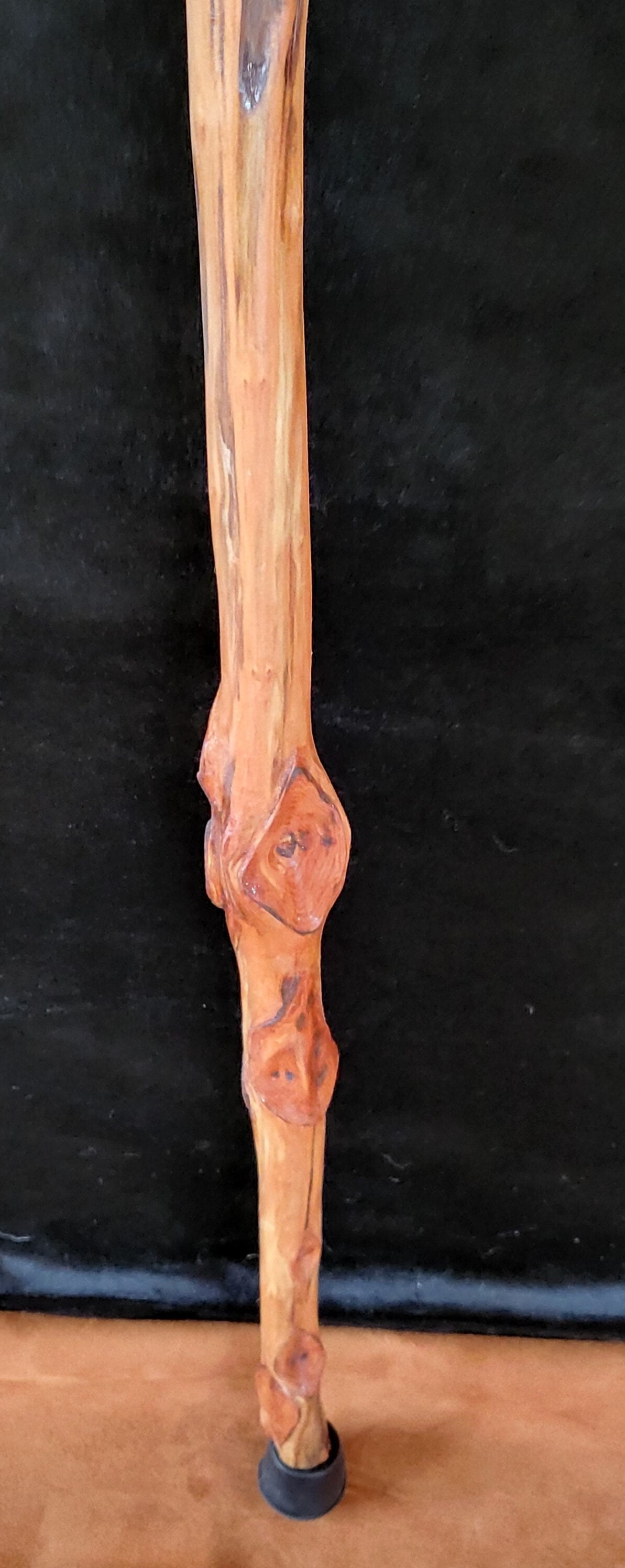 Hand Carved Diamond Willow Hiking Staff - Braided Leather Cord, 53 Inch