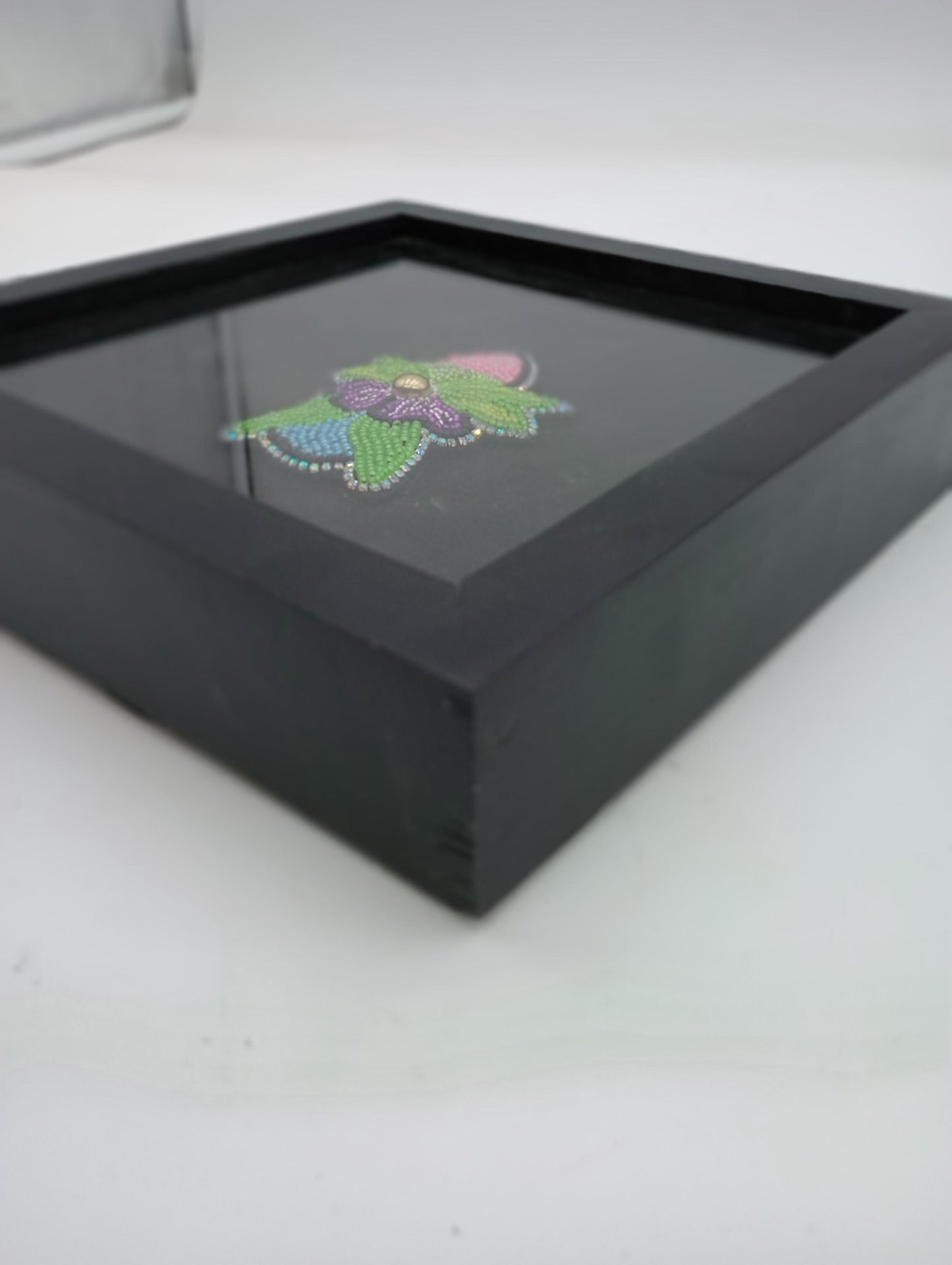 Beaded Floral Velvet Wall Hanging in Shadow Box: Native Decor