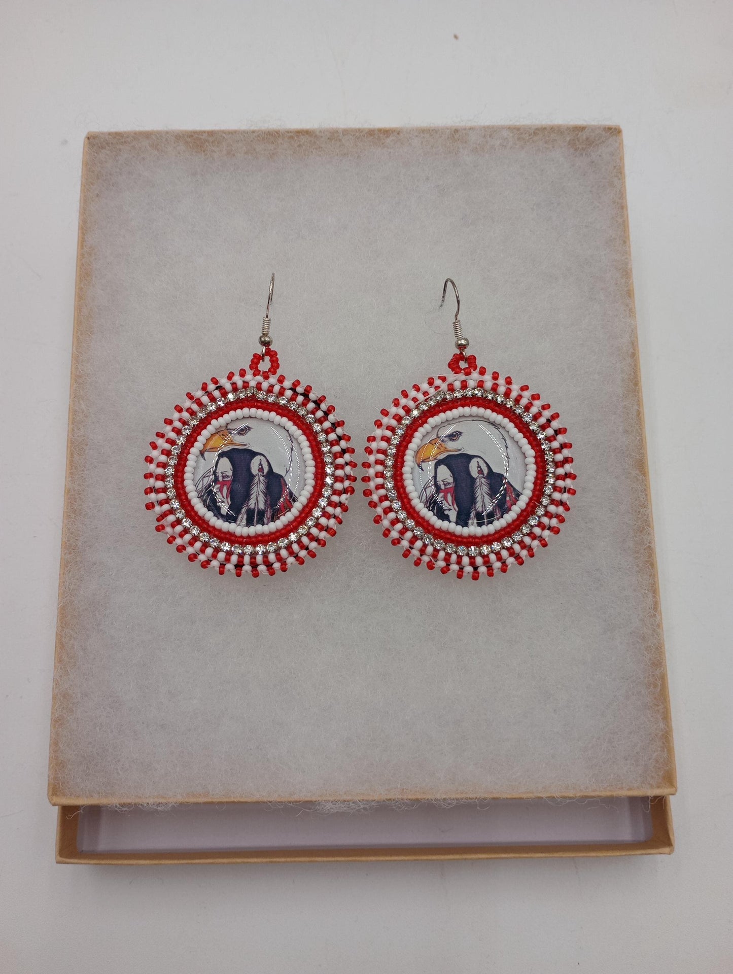Hand Beaded Anishinaabe/Ojibwe Earrings: Red, Black, & Reflective