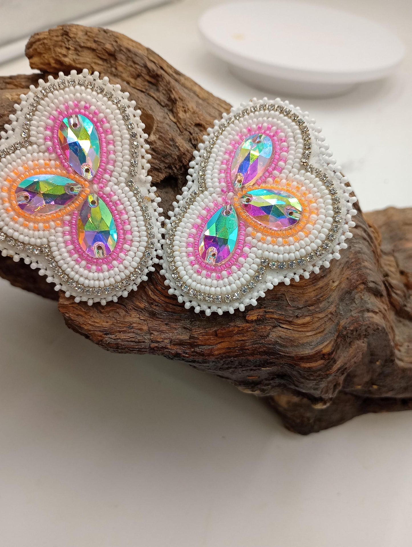 Beautiful Hand Beaded Tripled Centered Earrings - Ojibwe/Anishinaabe made - Free Shipping