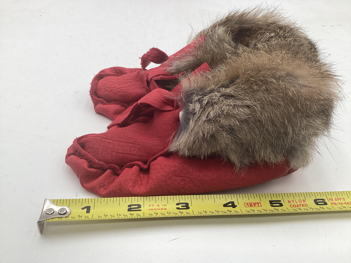 Handmade Baby Leather Red Moccasins – Ojibwe Anishinaabe Pucker Toe Style