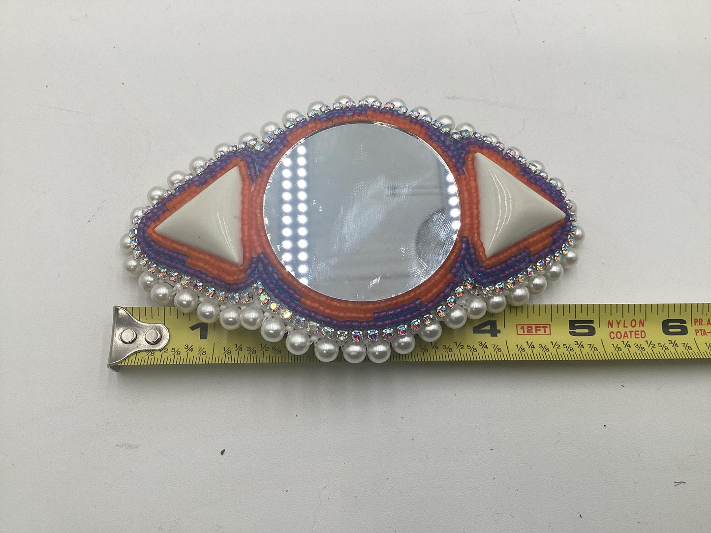 Hand Beaded and Quilled Hair Stick Barrette with Mirror Center - Ojibwe/Anishinaabe Beadwork