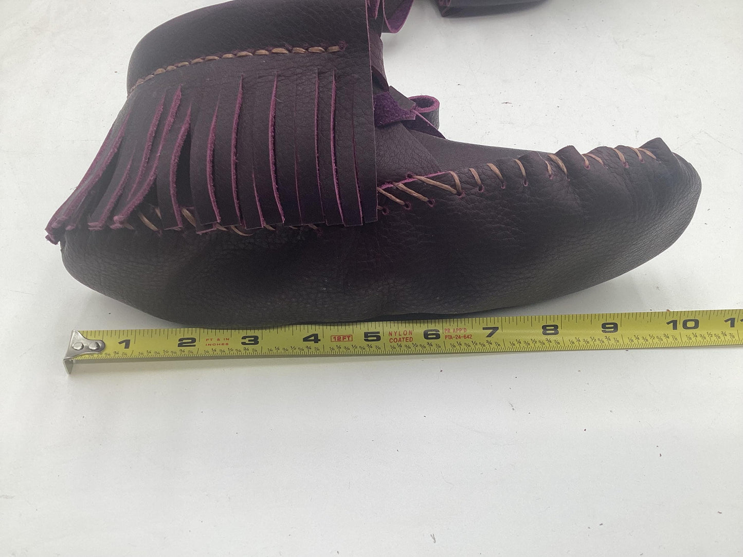 Handmade Purple Leather Moccasins – Anishinaabe/Ojibwe Artisan, Size 10/11