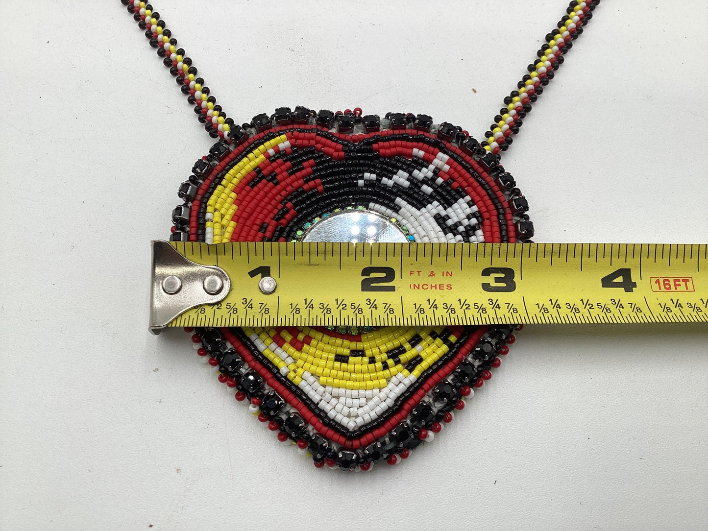 Hand Beaded Medicine Wheel Colored Heart Medallion Necklace – Anishinaabe Ojibwe Artisan Made