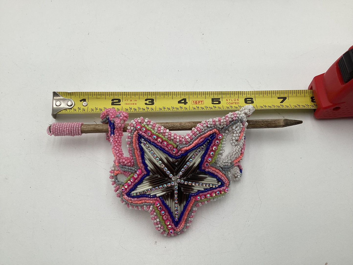 Hand Beaded and Quilled Star Hair Stick Barrette - Ojibwe/Anishinaabe Beadwork