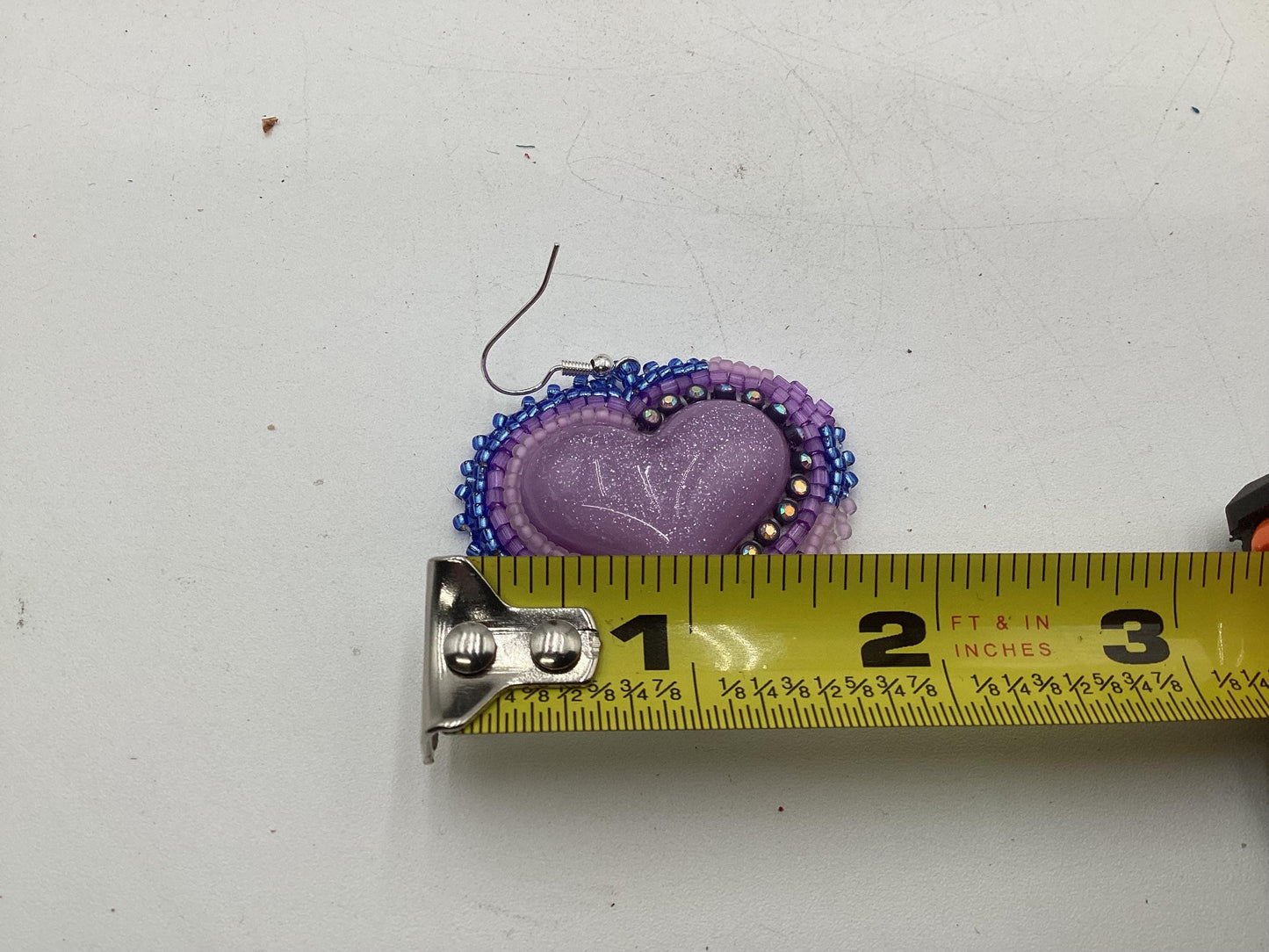 Shimmering Iridescent Purple Heart Shaped Hand Beaded Earrings - Anishinaabe/Ojibwe Beadwork