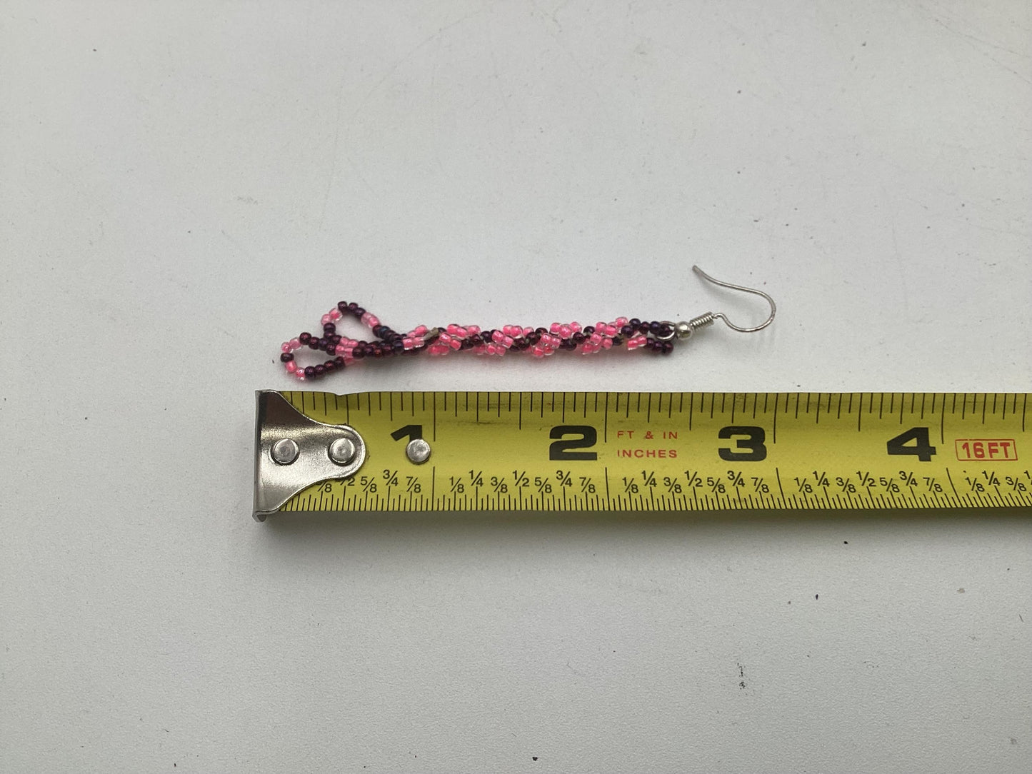 Hand Beaded Pink Dangle Earrings – Anishinaabe/Ojibwe Made