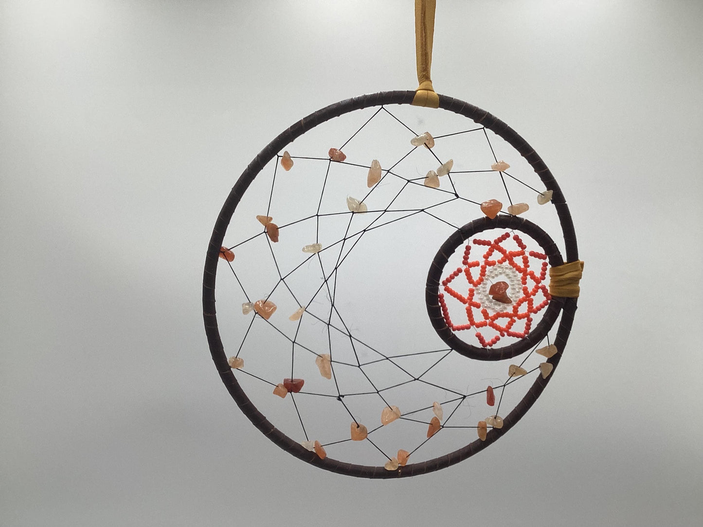 Red Aventurine Double Dreamcatcher - Anishinaabe/Ojibwe Made - Free Shipping