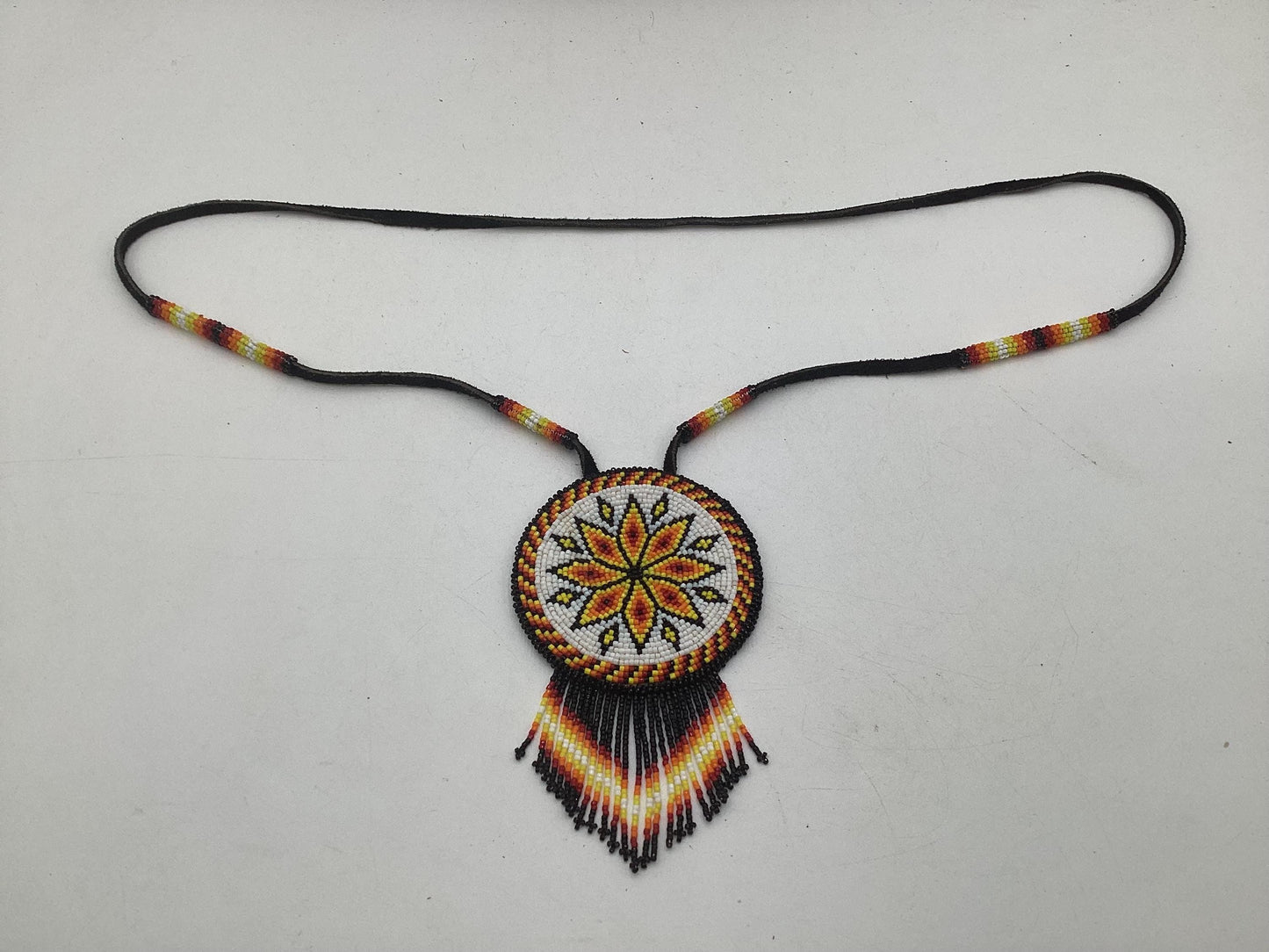 Hand Beaded Anishinaabe Medallion with Beaded Strap - Authentic Anishinaabe/Ojibwe Made - Free Shipping