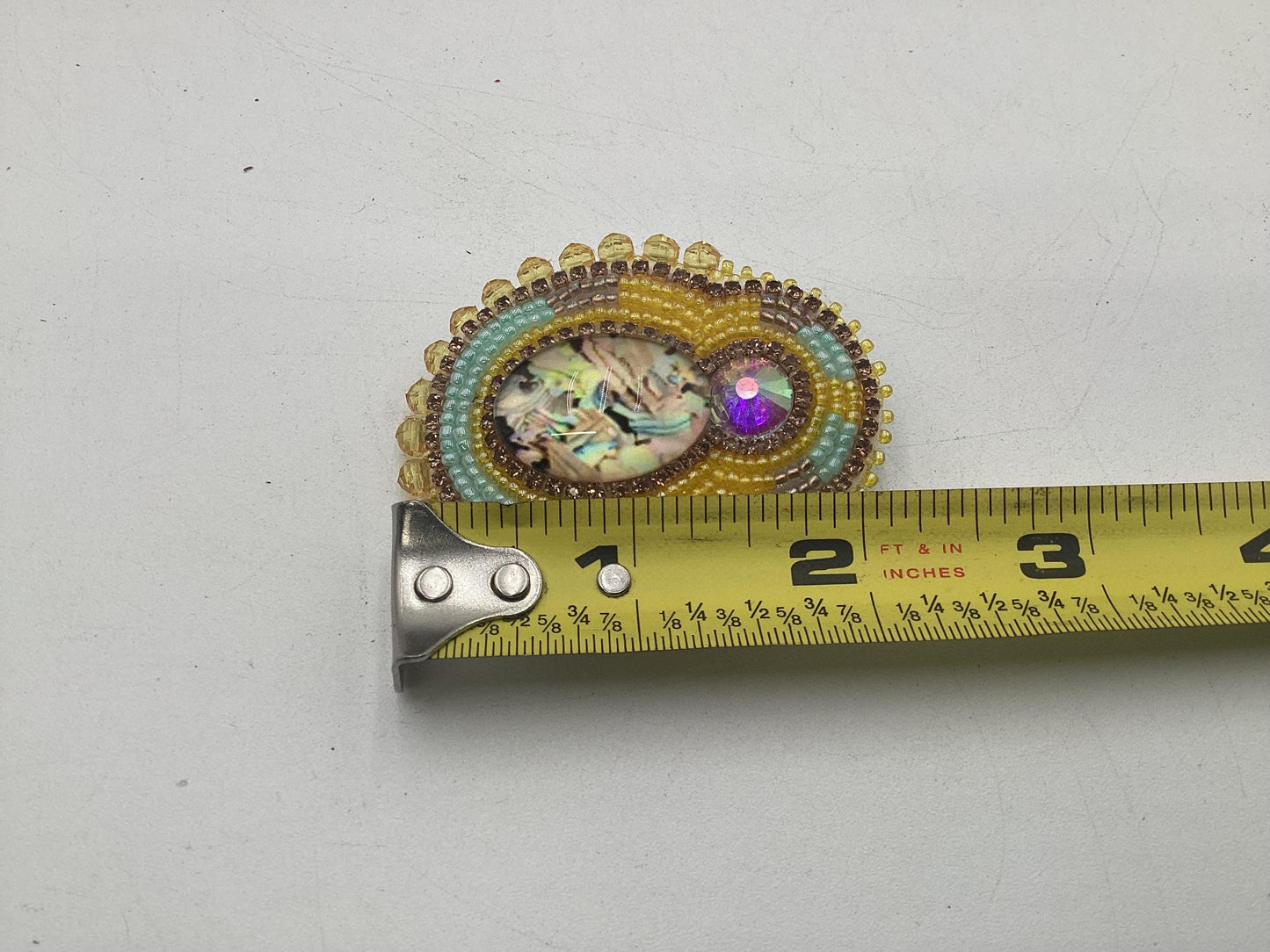Yellow Double Center Hand Beaded Earrings - Authentic Ojibwe Anishinaabe Beadwork