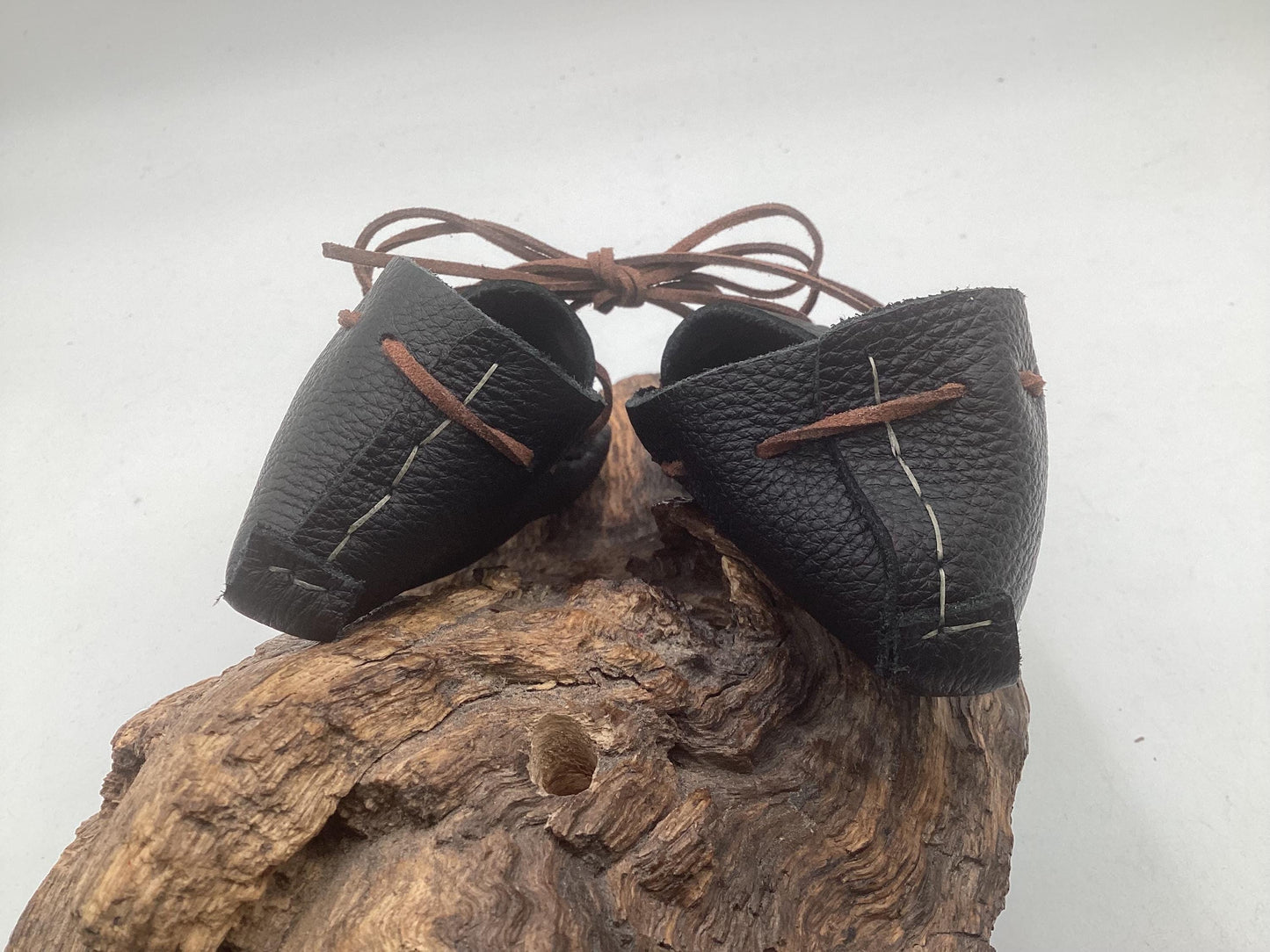 Small Black Leather Moccasins – Anishinaabe/Ojibwe Artisan made