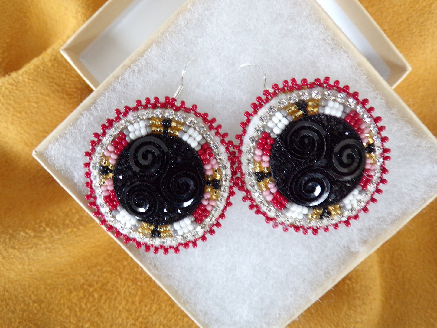 Red And Black  Beaded Earrings - Anishinaabe/ Ojibwe Made