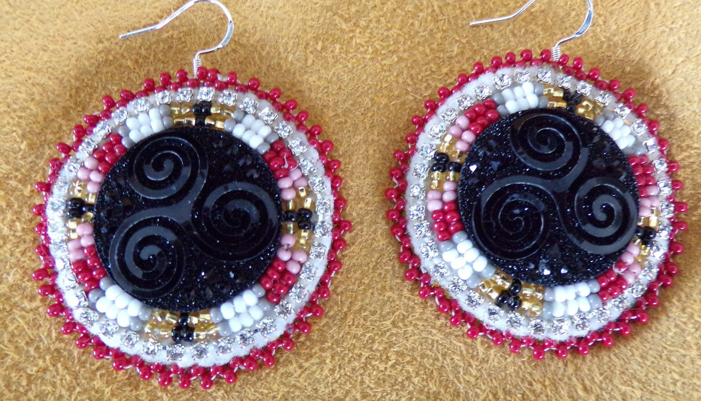 Red And Black  Beaded Earrings - Anishinaabe/ Ojibwe Made