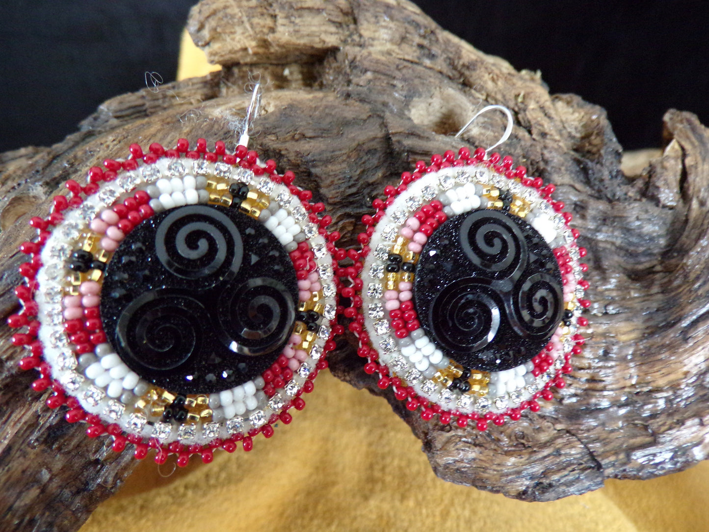 Red And Black  Beaded Earrings - Anishinaabe/ Ojibwe Made