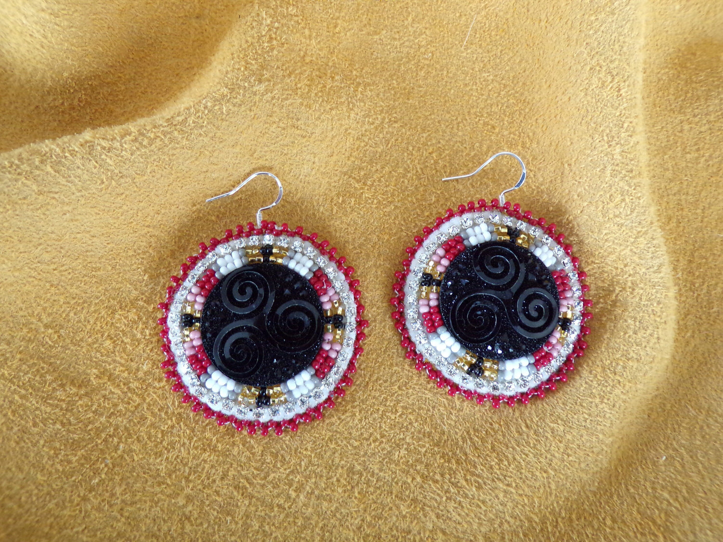 Red And Black  Beaded Earrings - Anishinaabe/ Ojibwe Made