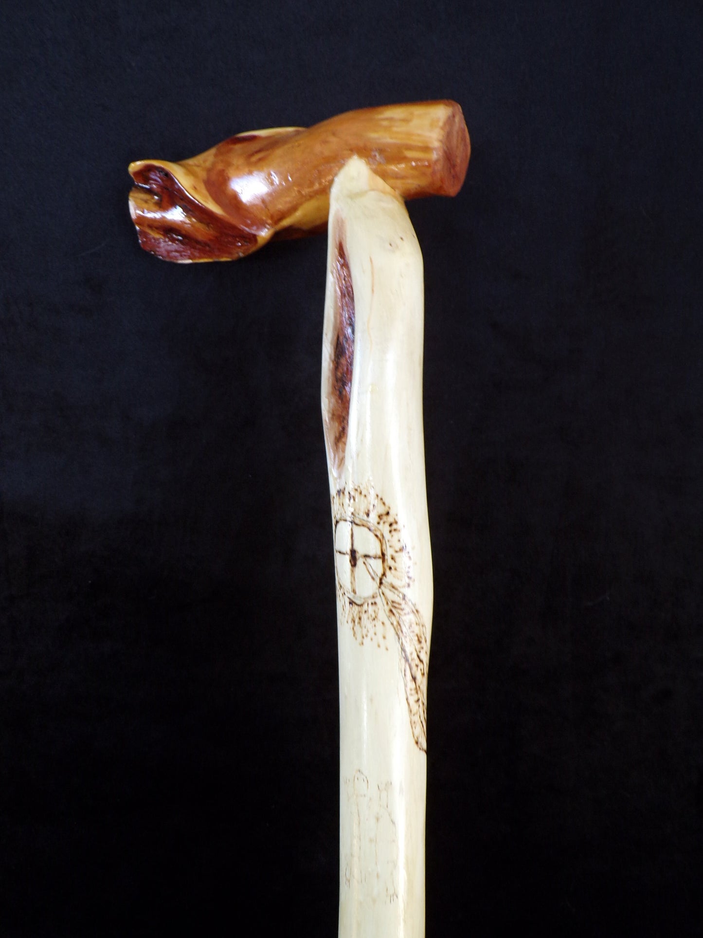 Hand Carved Diamond Willow Cane: Ojibwe Artisan Dreamcatcher Walking Stick