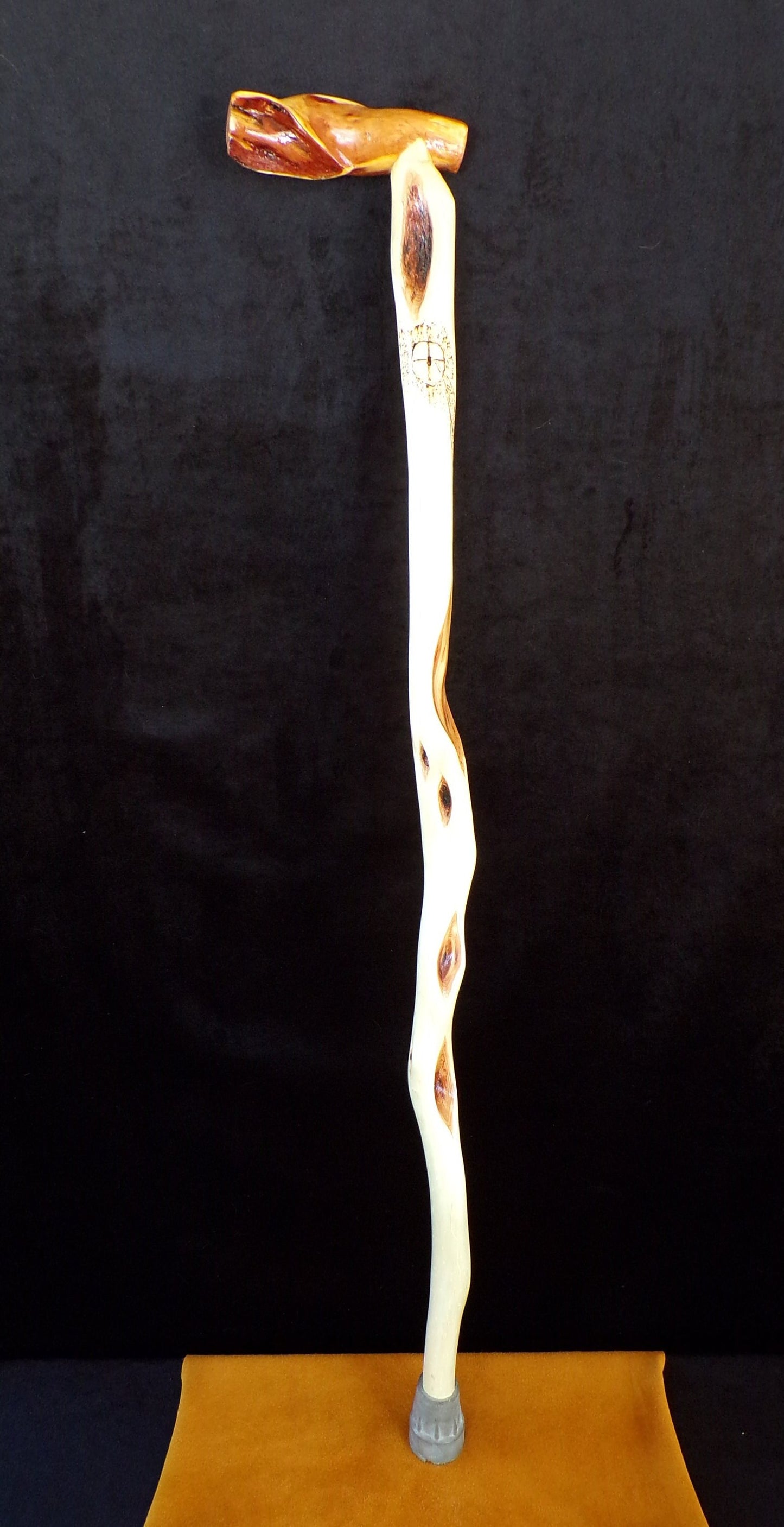 Hand Carved Diamond Willow Cane: Ojibwe Artisan Dreamcatcher Walking Stick