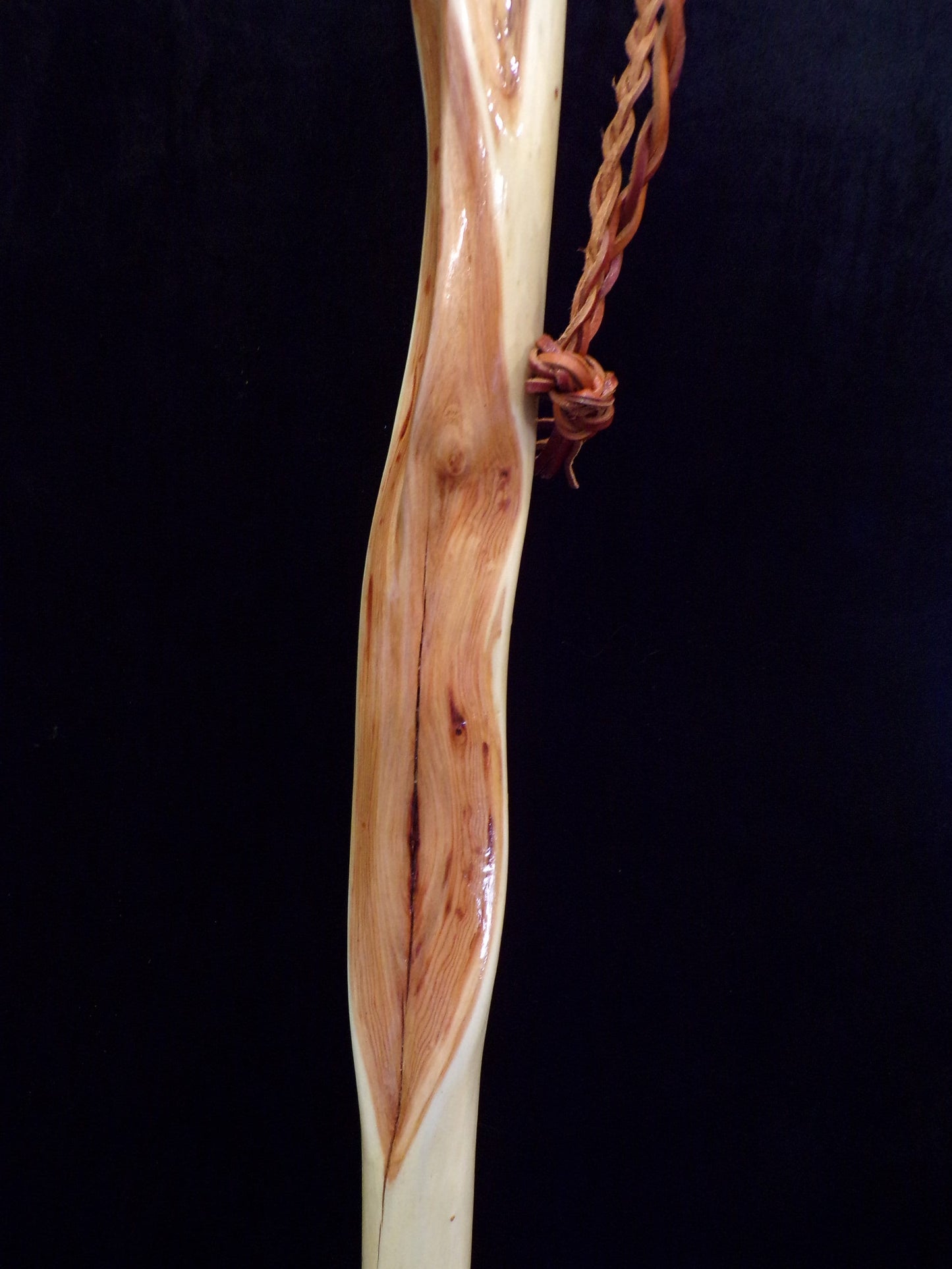 64 Inch Diamond Willow Staff: Braided Leather Cord, Hand Carved