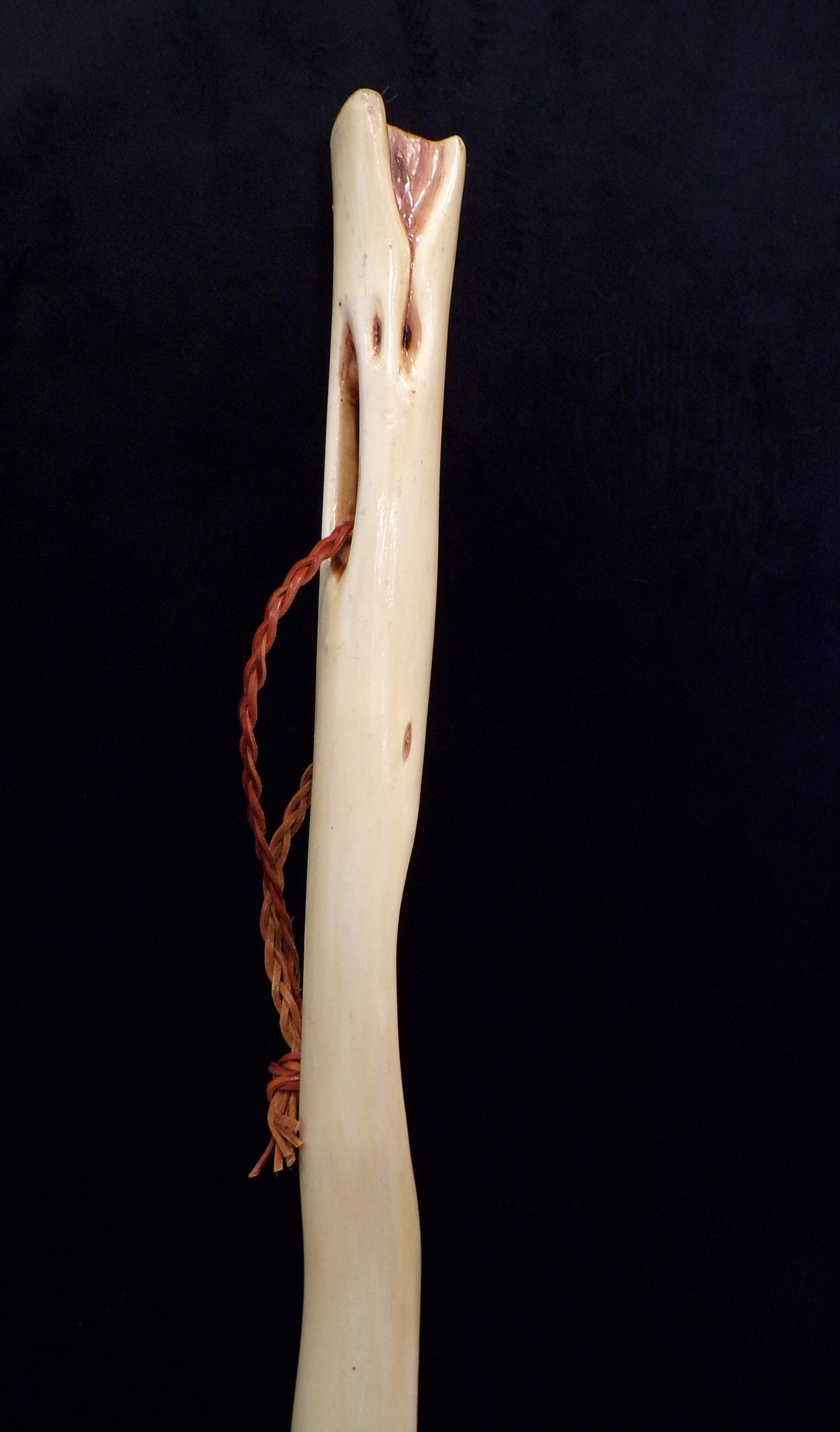 64 Inch Diamond Willow Staff: Braided Leather Cord, Hand Carved