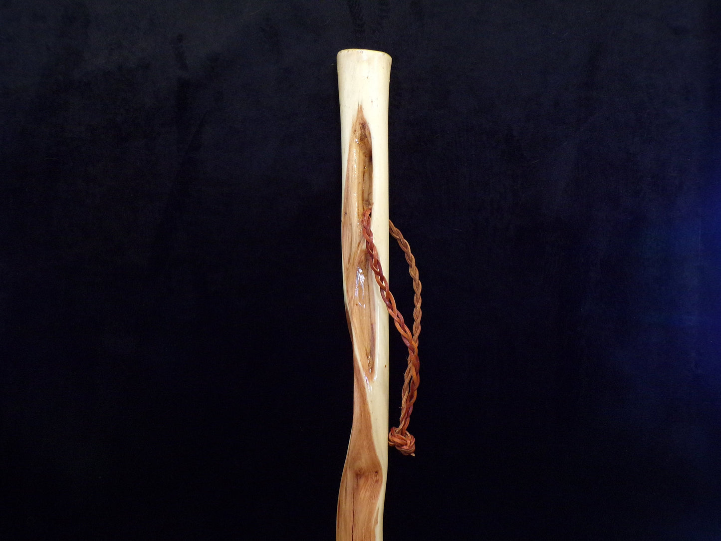 64 Inch Diamond Willow Staff: Braided Leather Cord, Hand Carved