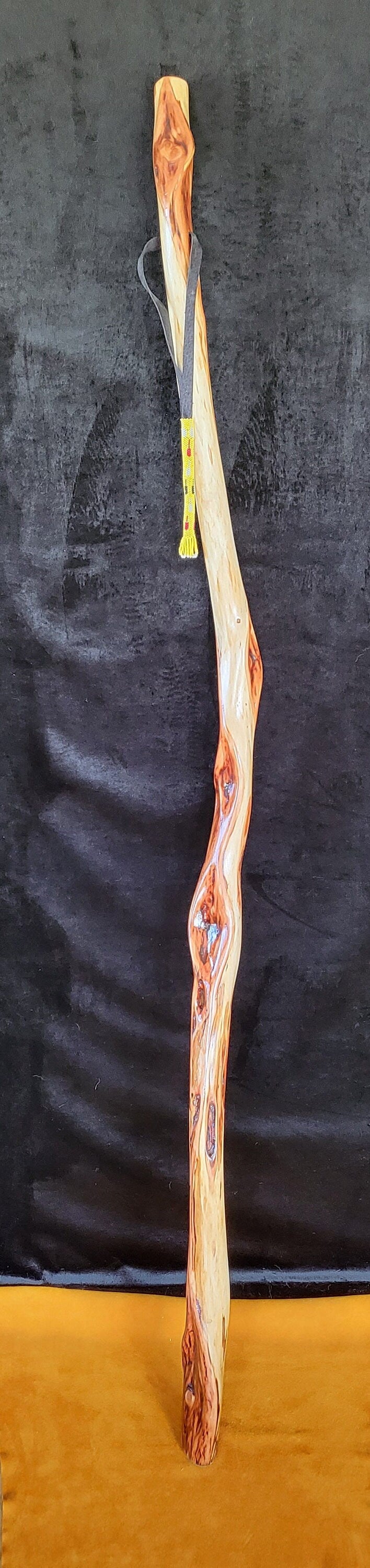Hand Carved 63" Diamond Willow Staff With Beaded Tassel
