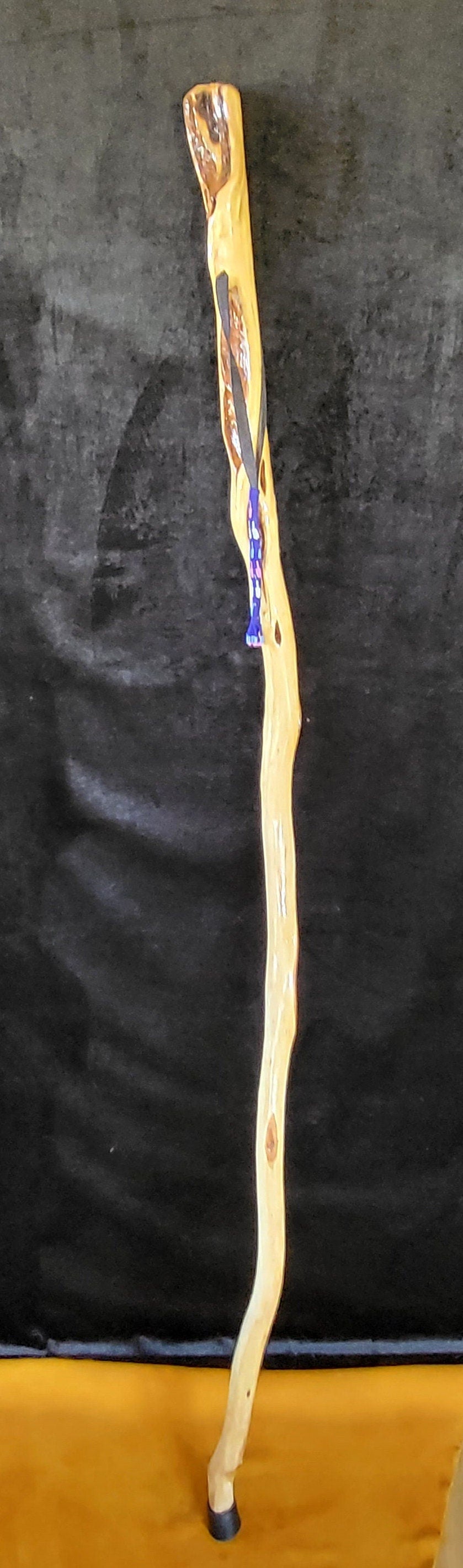 60 Inch Diamond Willow Staff: Hand Carved Walking Stick With Beaded Tassel