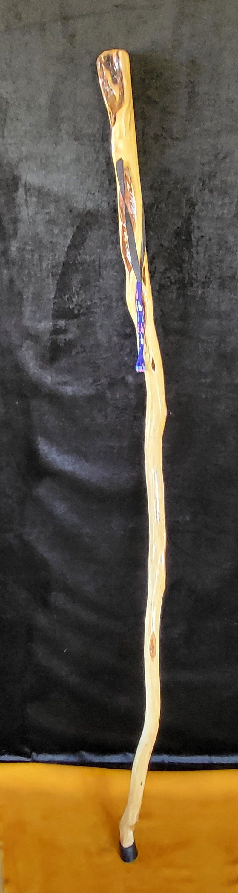 60 Inch Diamond Willow Staff: Hand Carved Walking Stick With Beaded Tassel