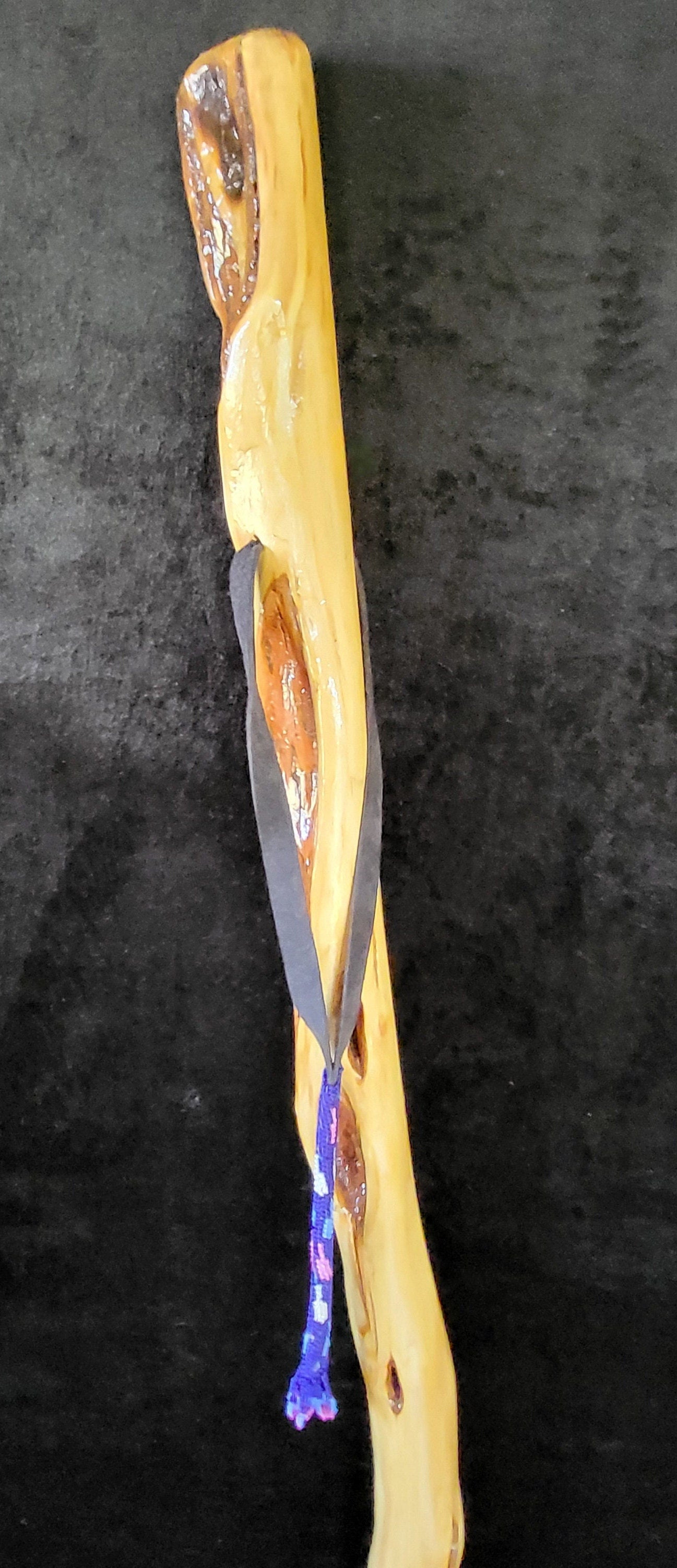 60 Inch Diamond Willow Staff: Hand Carved Walking Stick With Beaded Tassel