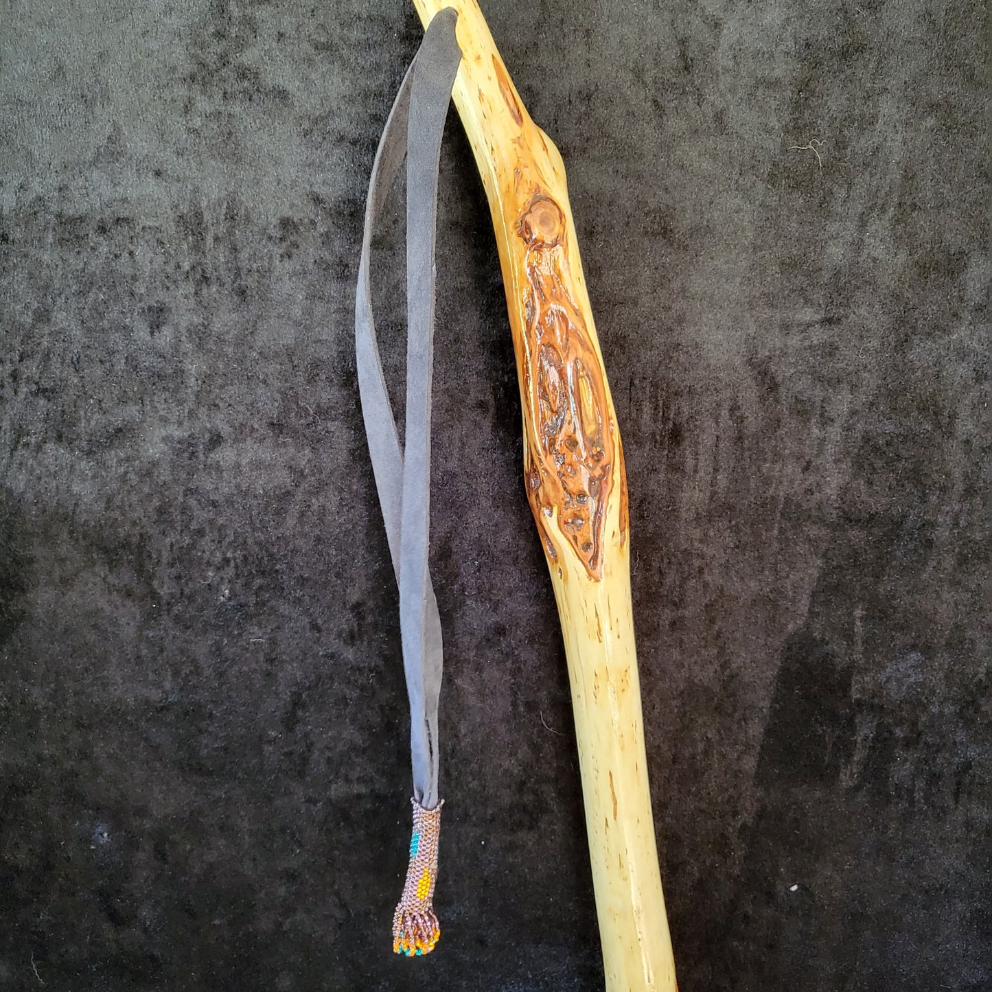 60 Inch Diamond Willow Hiking Staff: Hand Carved Ojibwe Beaded Tassel