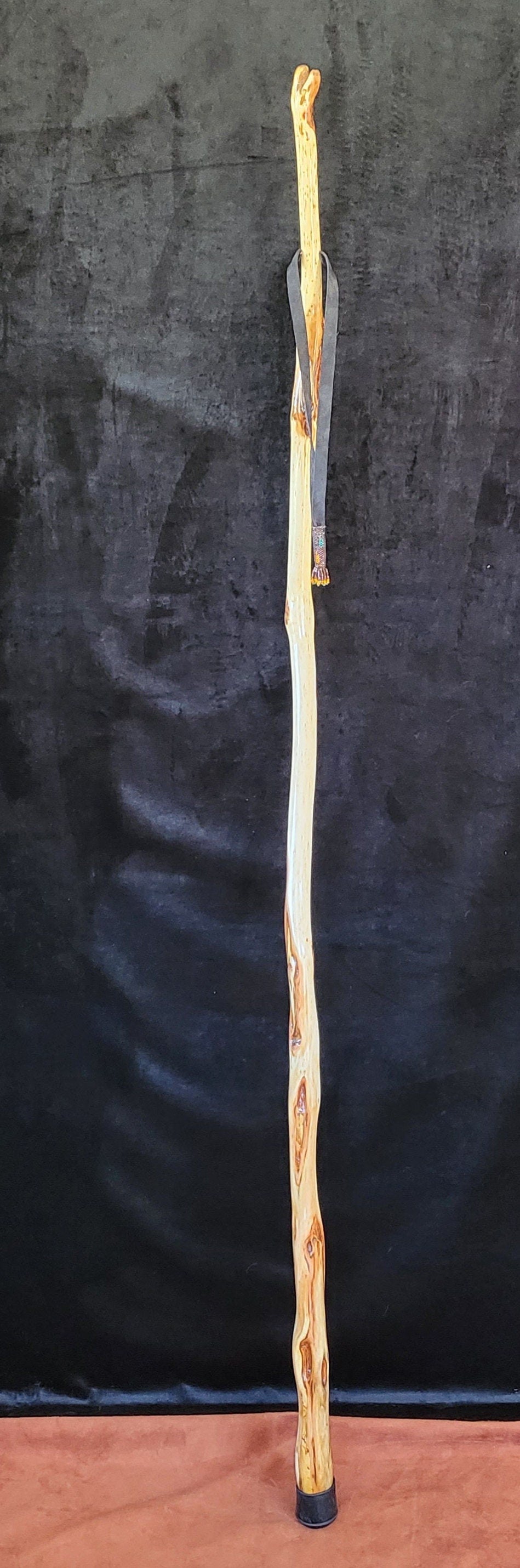 60 Inch Diamond Willow Hiking Staff: Hand Carved Ojibwe Beaded Tassel
