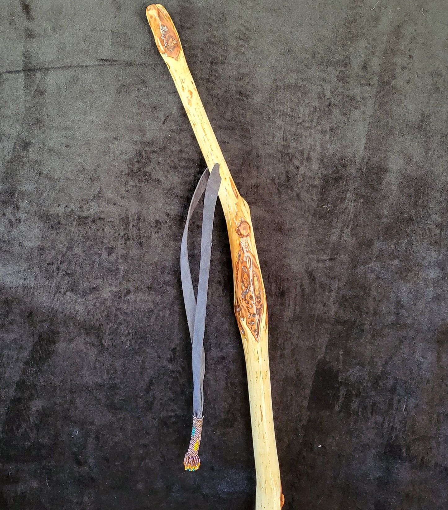 60 Inch Diamond Willow Hiking Staff: Hand Carved Ojibwe Beaded Tassel