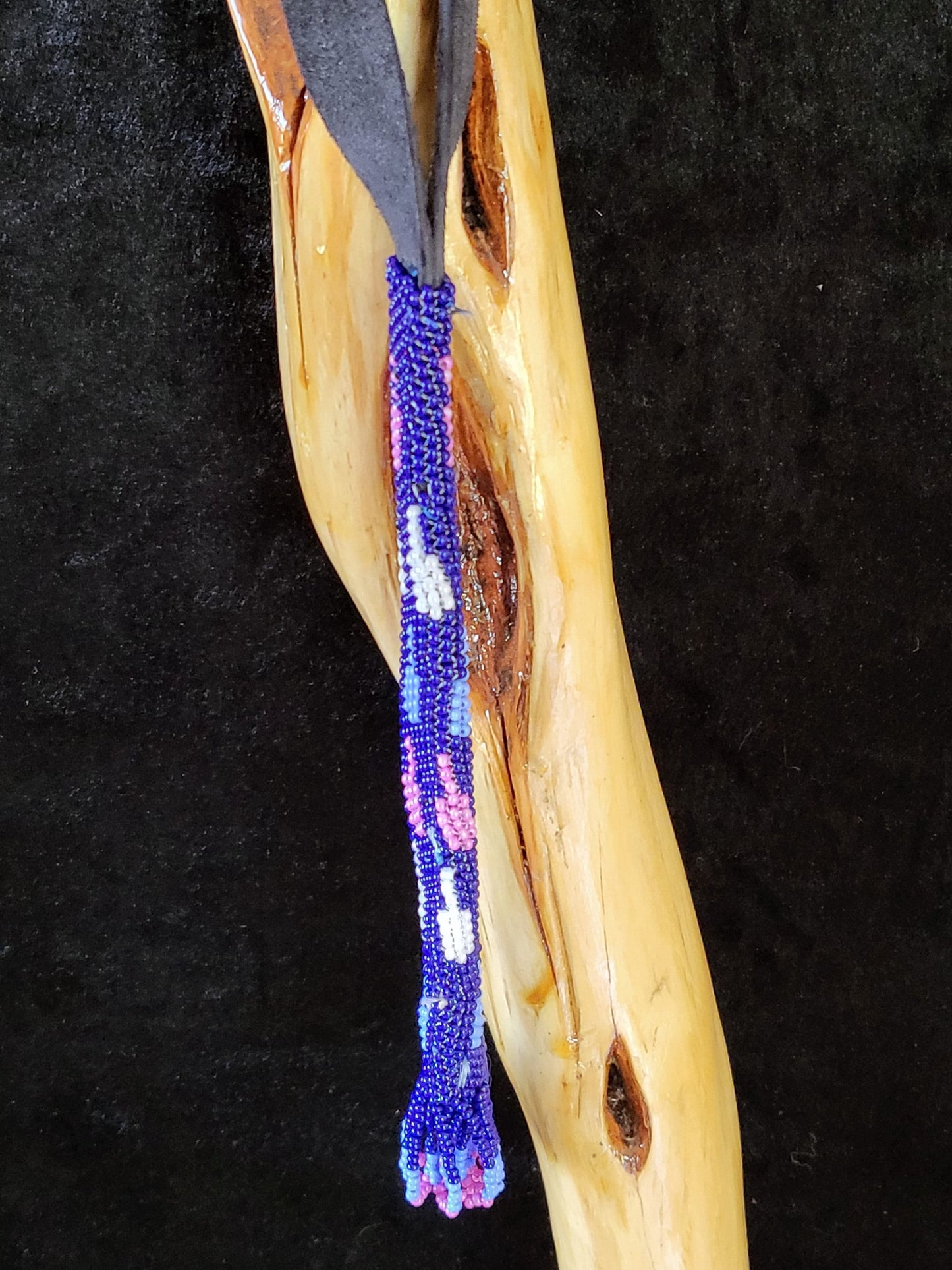 60 Inch Diamond Willow Staff: Hand Carved Walking Stick With Beaded Tassel