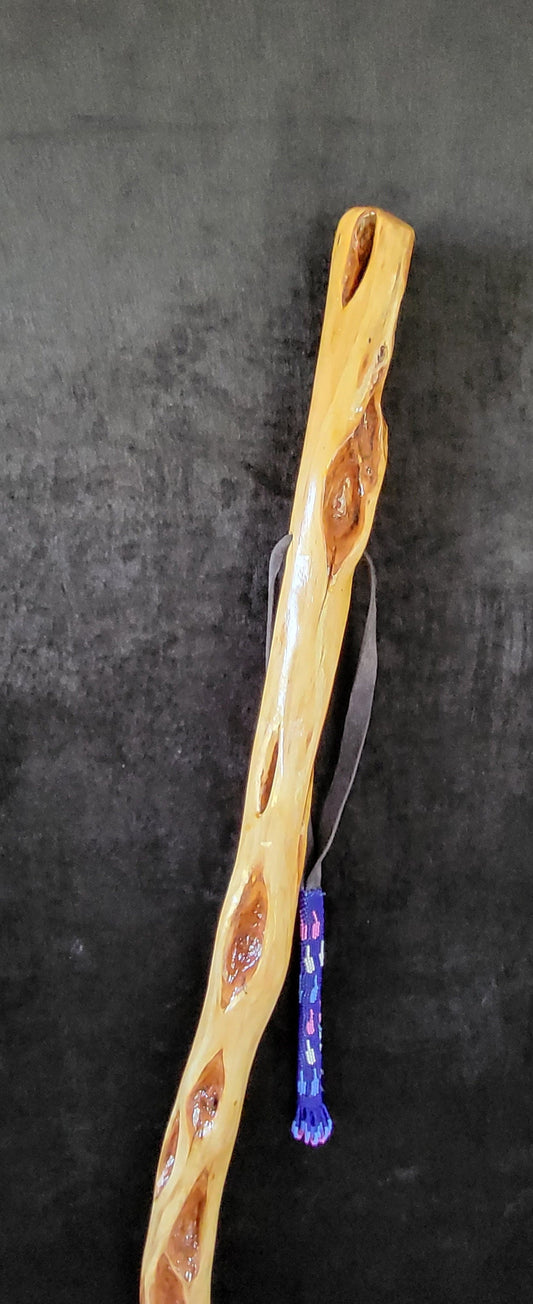 60 Inch Diamond Willow Staff: Hand Carved Walking Stick With Beaded Tassel