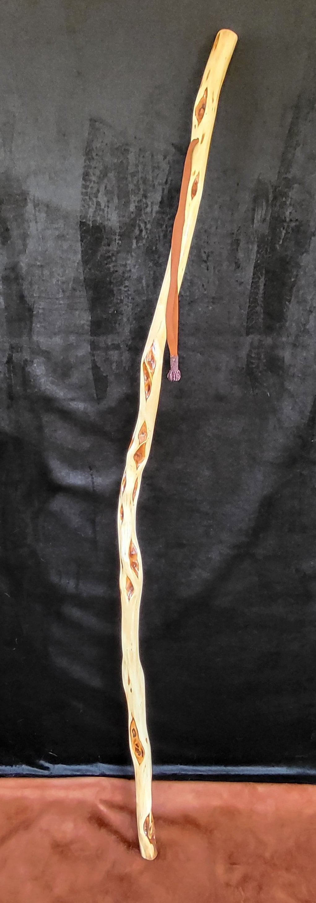 62 Inch Hand Carved Diamond Willow Hiking Staff - Ojibwe Artisan