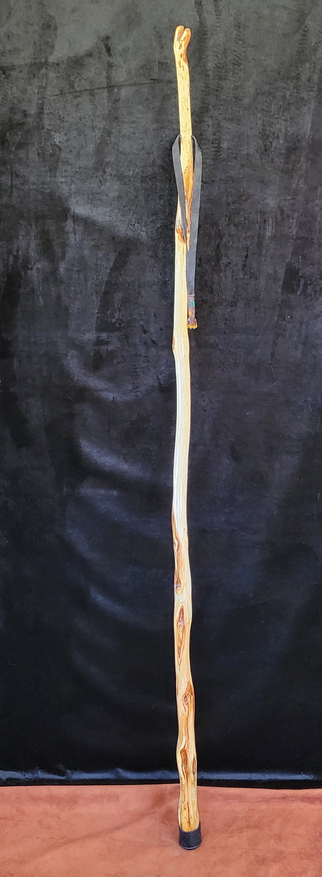 60 Inch Diamond Willow Hiking Staff: Hand Carved Ojibwe Beaded Tassel