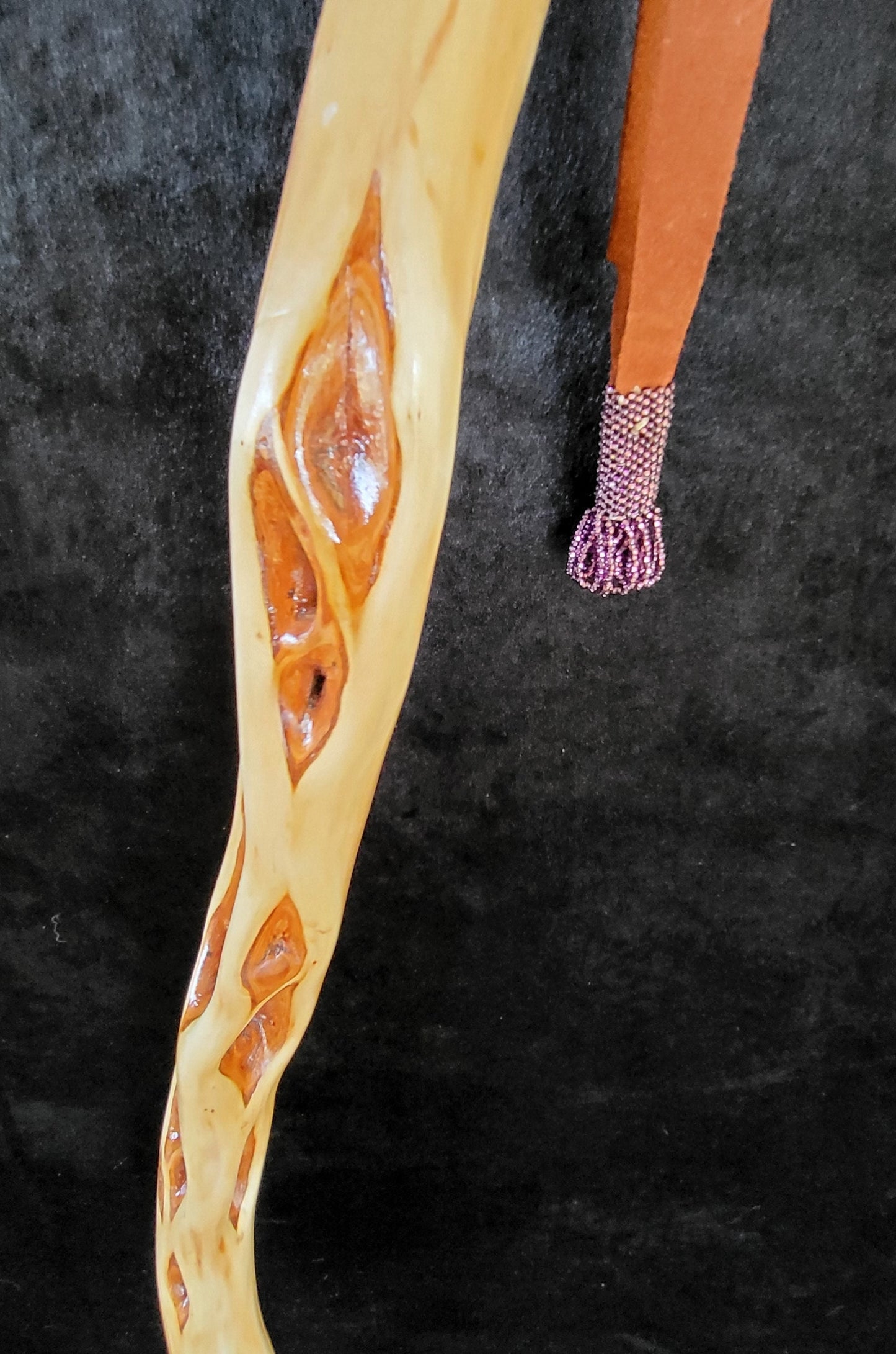62 Inch Hand Carved Diamond Willow Hiking Staff - Ojibwe Artisan