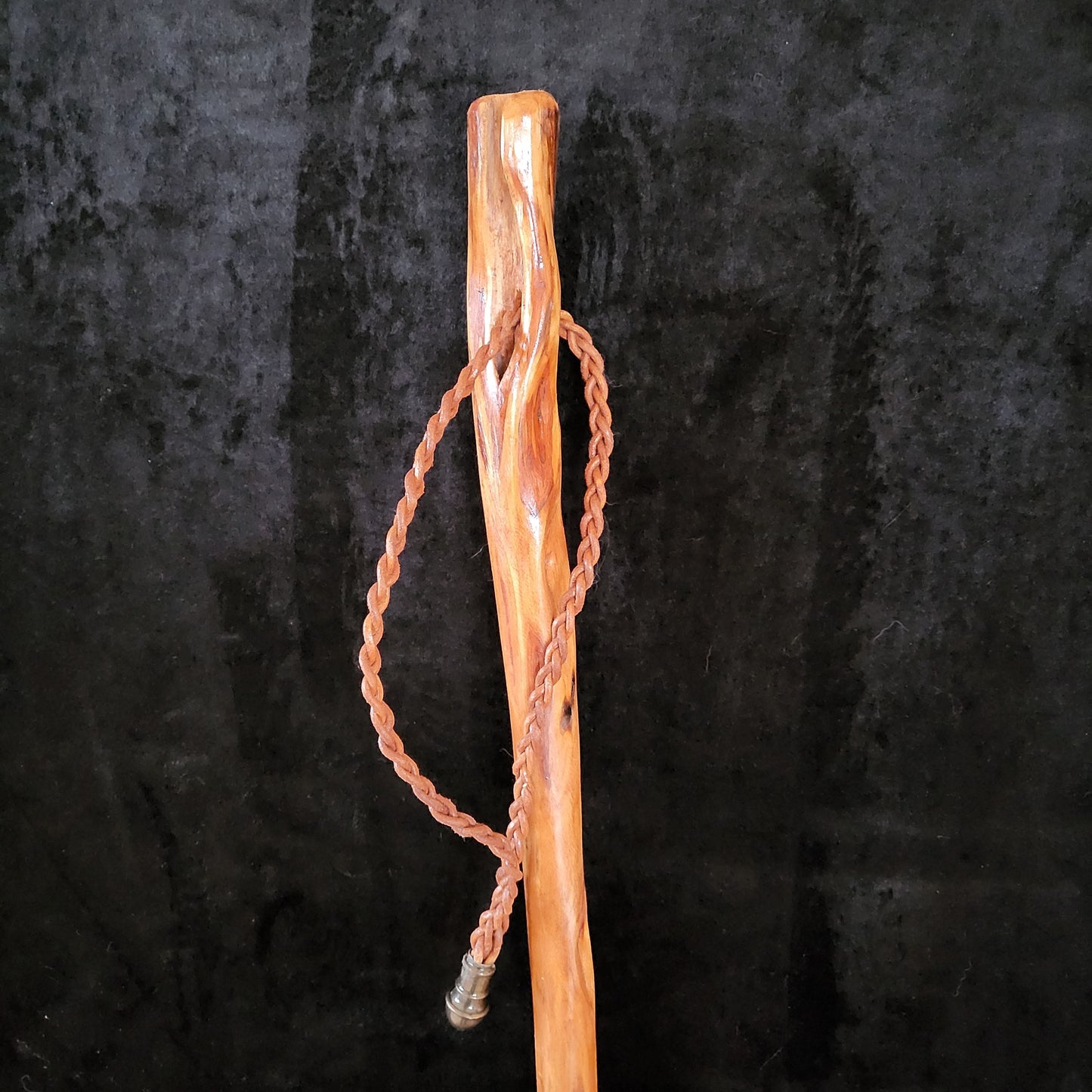 Hand Carved Diamond Willow Hiking Staff - Braided Leather Cord, 53 Inch