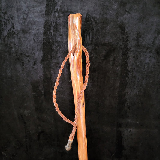 Hand Carved Diamond Willow Hiking Staff - Braided Leather Cord, 53 Inch