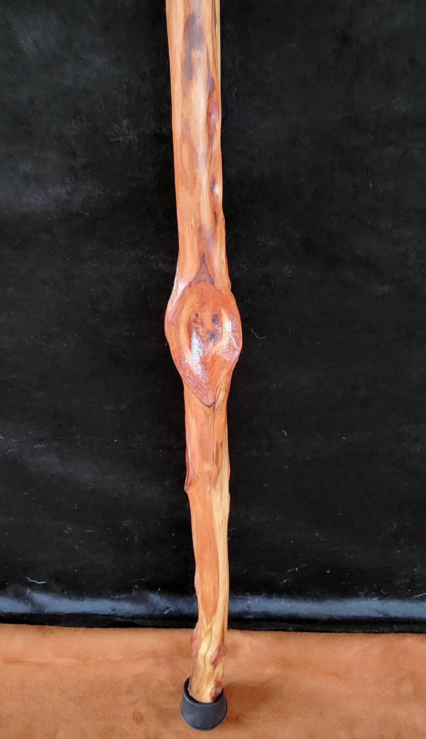 Hand Carved Diamond Willow Hiking Staff - Braided Leather Cord, 53 Inch