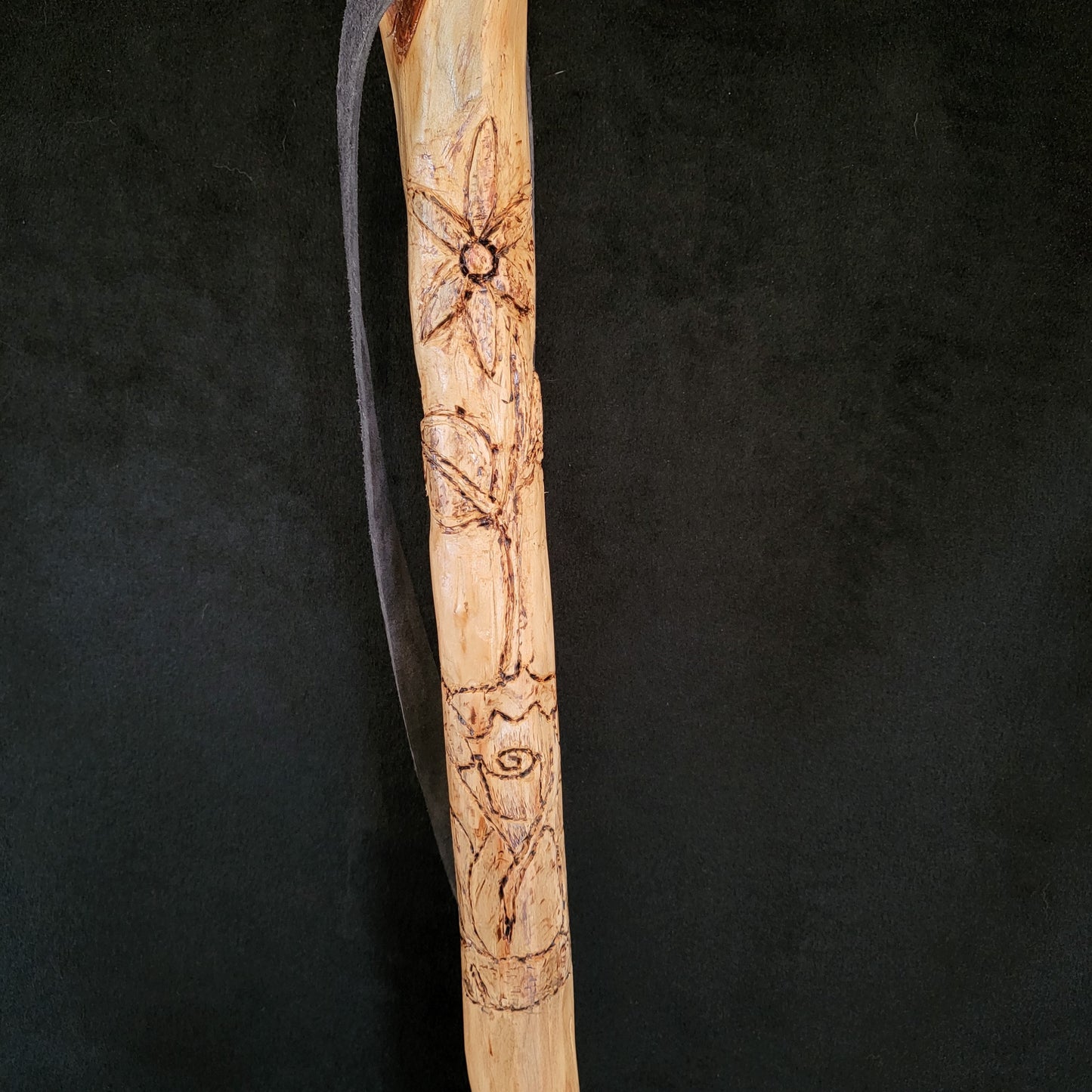 Carved Diamond Willow Staff: Ojibwe Floral Design, Beaded Tassel