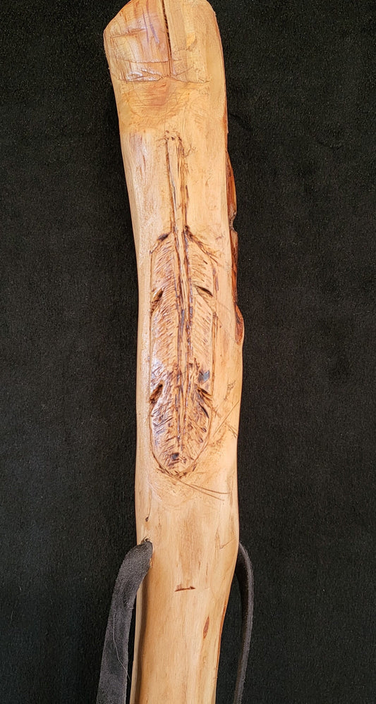 Carved Diamond Willow Staff: Ojibwe Floral Design, Beaded Tassel