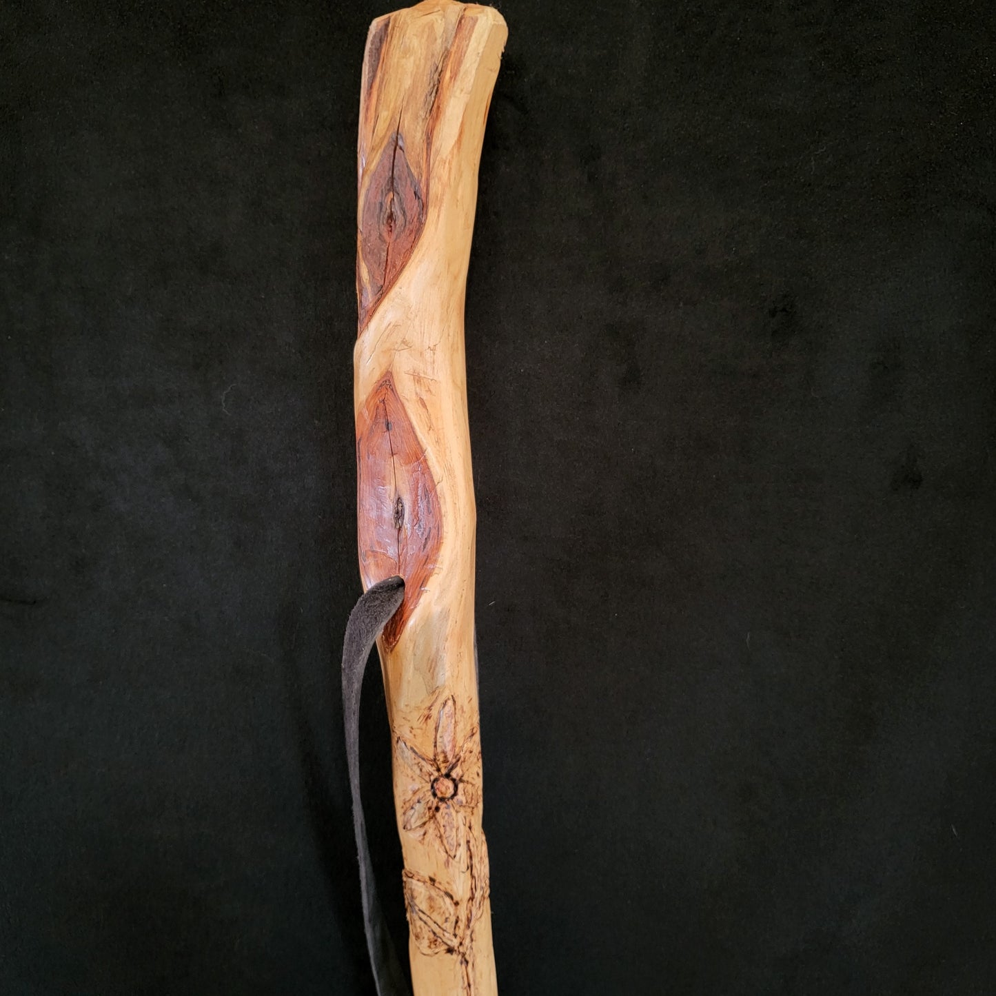 Carved Diamond Willow Staff: Ojibwe Floral Design, Beaded Tassel