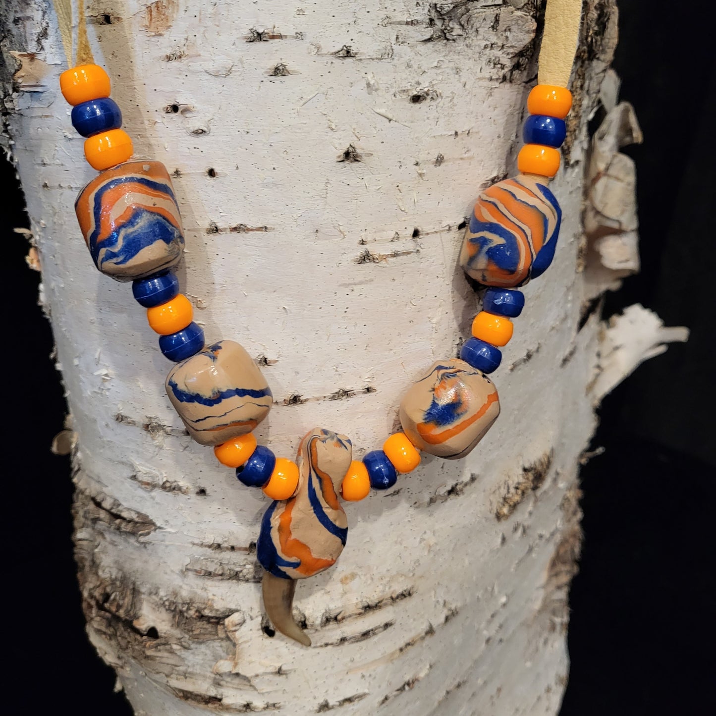 Authentic Badger Claw Necklace: Ojibwe Artisan Clay Beadwork