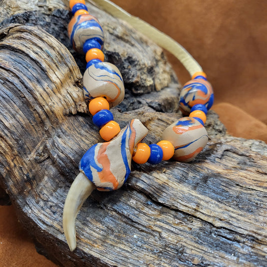 Authentic Badger Claw Necklace: Ojibwe Artisan Clay Beadwork