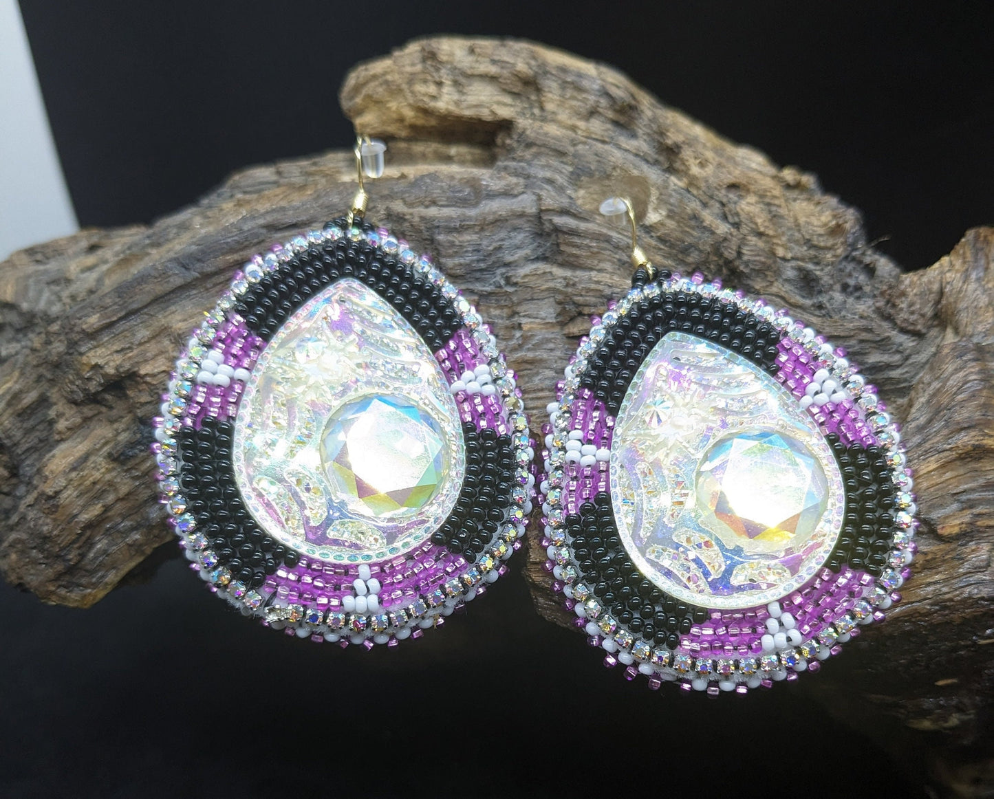 Hand-Beaded Teardrop Earrings: Ojibwe/Anishinaabe Made with Czech Glass