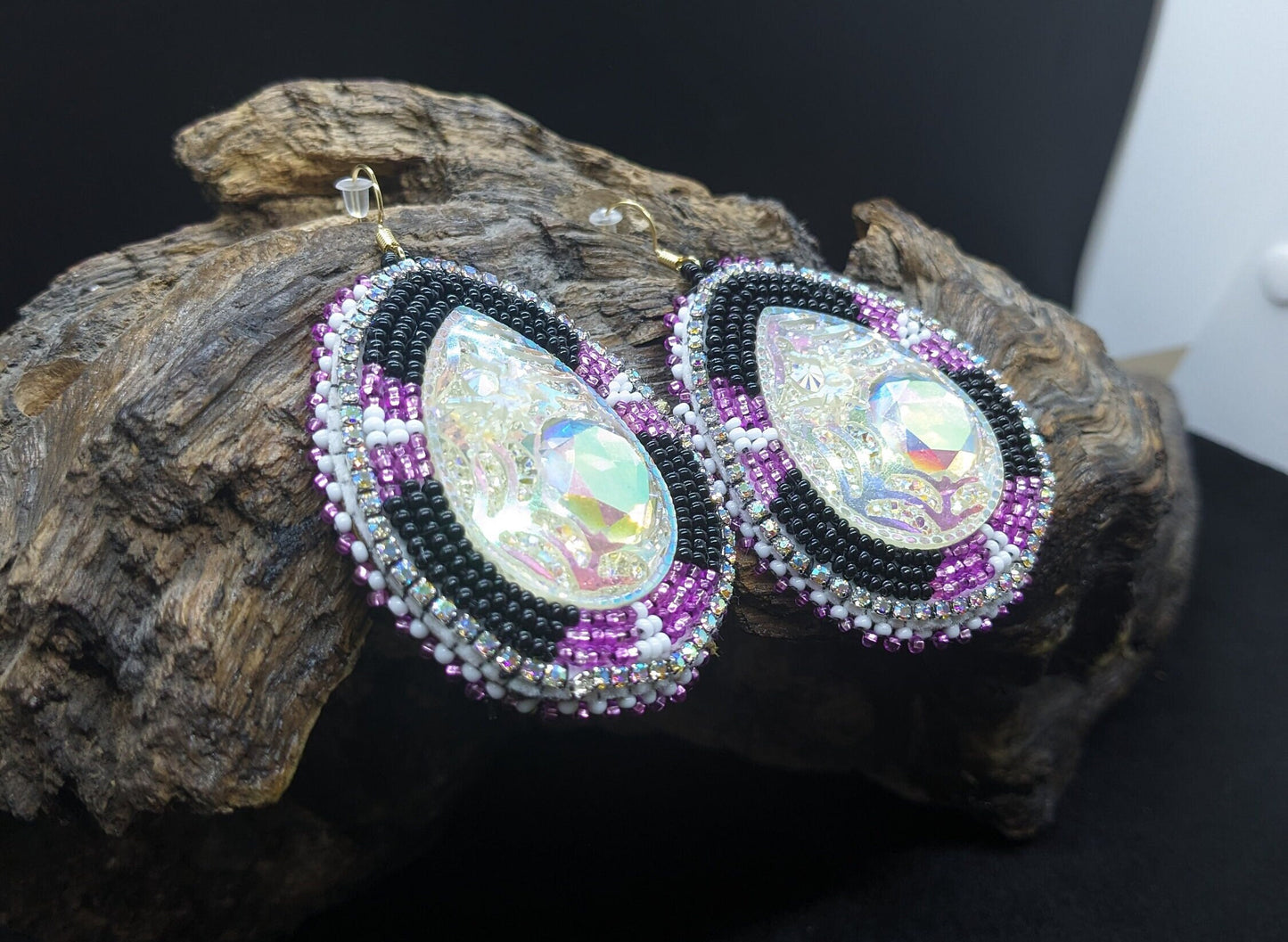 Hand-Beaded Teardrop Earrings: Ojibwe/Anishinaabe Made with Czech Glass